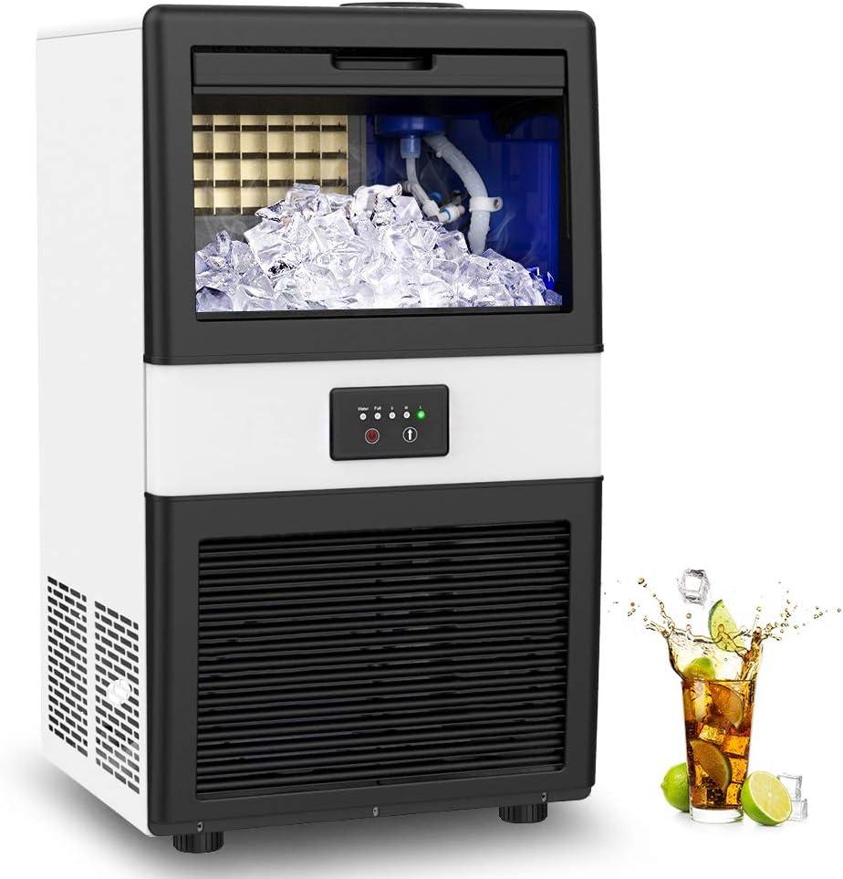 Commercial Ice Maker Machine, 70 LBS/24H Under Counter Large Ice Machine w/ 10 LBS Capacity Ice Storage Bin, 2 Water Inlet Modes, Freestanding & Built in Ice Maker for Bar/Home/Office/Shop, White