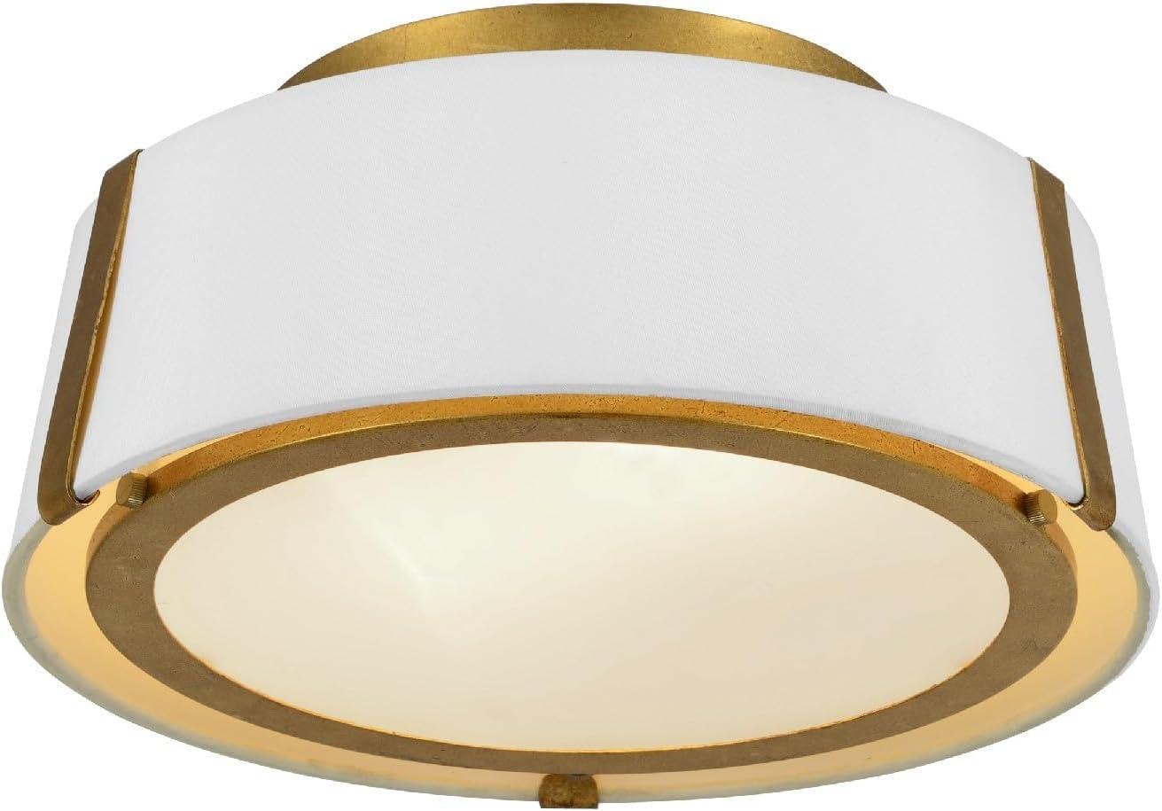 Antique Gold and White Silk Drum LED Ceiling Light