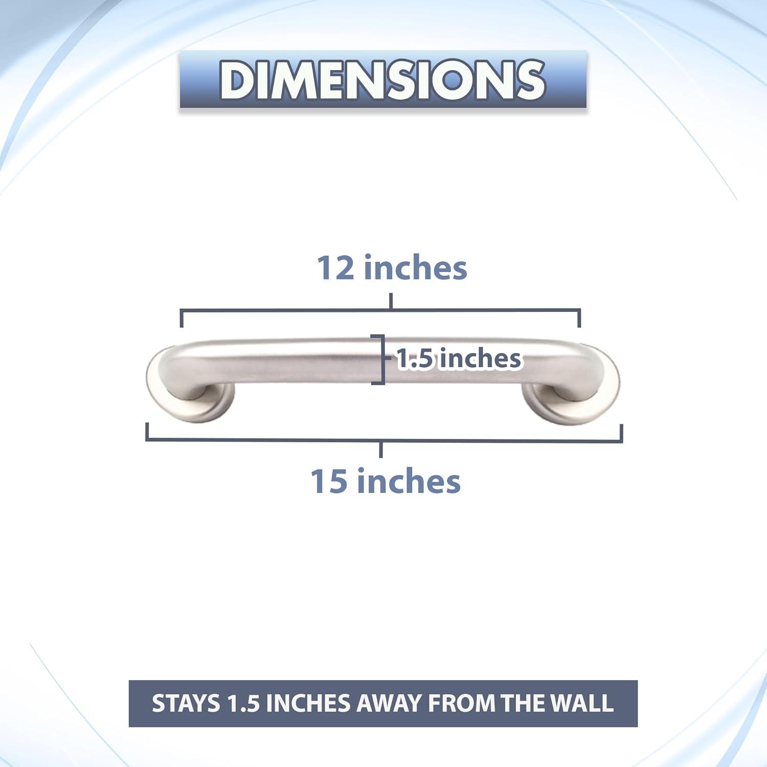 Grab Bar for Bathtub Shower - 1.5" Dia. / Stairs Bed Toilet Bathroom / Stand Assist & Safety Handrail / 304 Stainless Steel / Smooth Grip / 12"