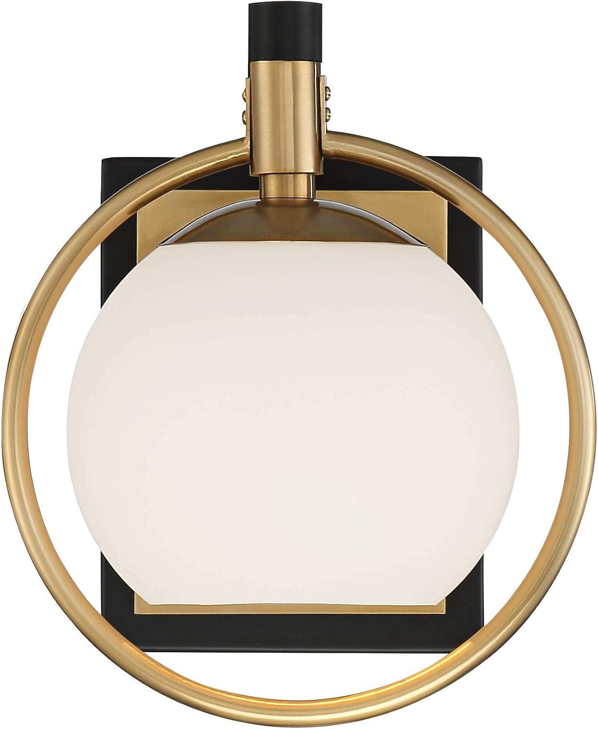 Possini Euro Design Carlyn Modern Wall Light Sconce Warm Brass Black Hardwire 8" Fixture Milky White Globe Glass for Bedroom Bathroom Vanity Reading