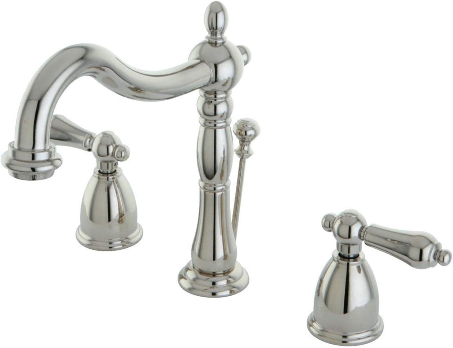 Kingston Brass Heritage Two-Handle 3-Hole Deck Mount Widespread Bathroom Faucet with Pop-Up Drain