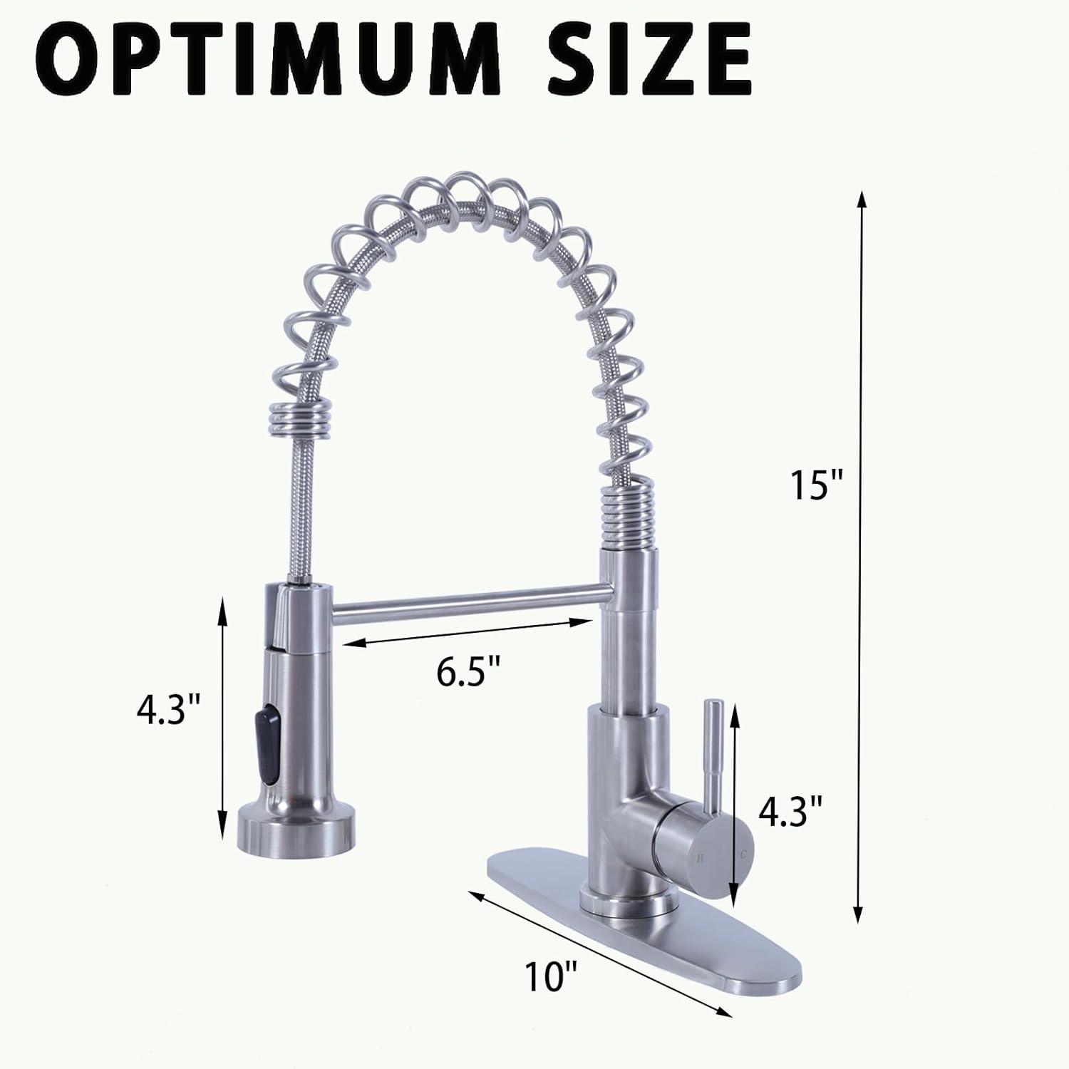 SHACO Kitchen Faucet, Stainless Steel Kitchen Faucet with Pull Down Sprayer, Commercial Single Handle Spring Faucet for Farmhouse Camper Laundry Utility RV Wet Bar Sink Brushed Nickel