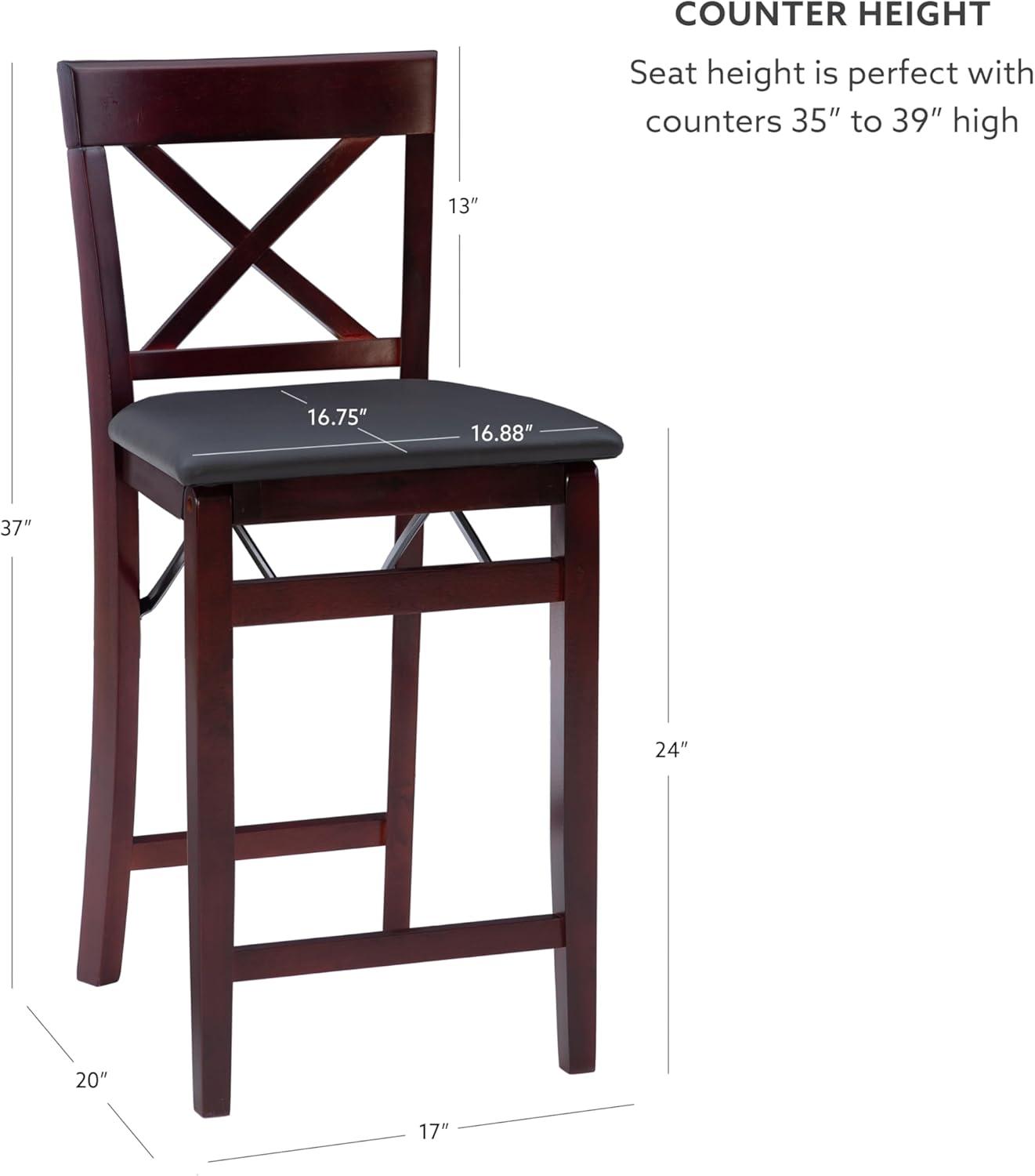 Triena X Back Faux Leather Folding Counter Height Barstool Espresso - Linon: Padded Seat, 24" High