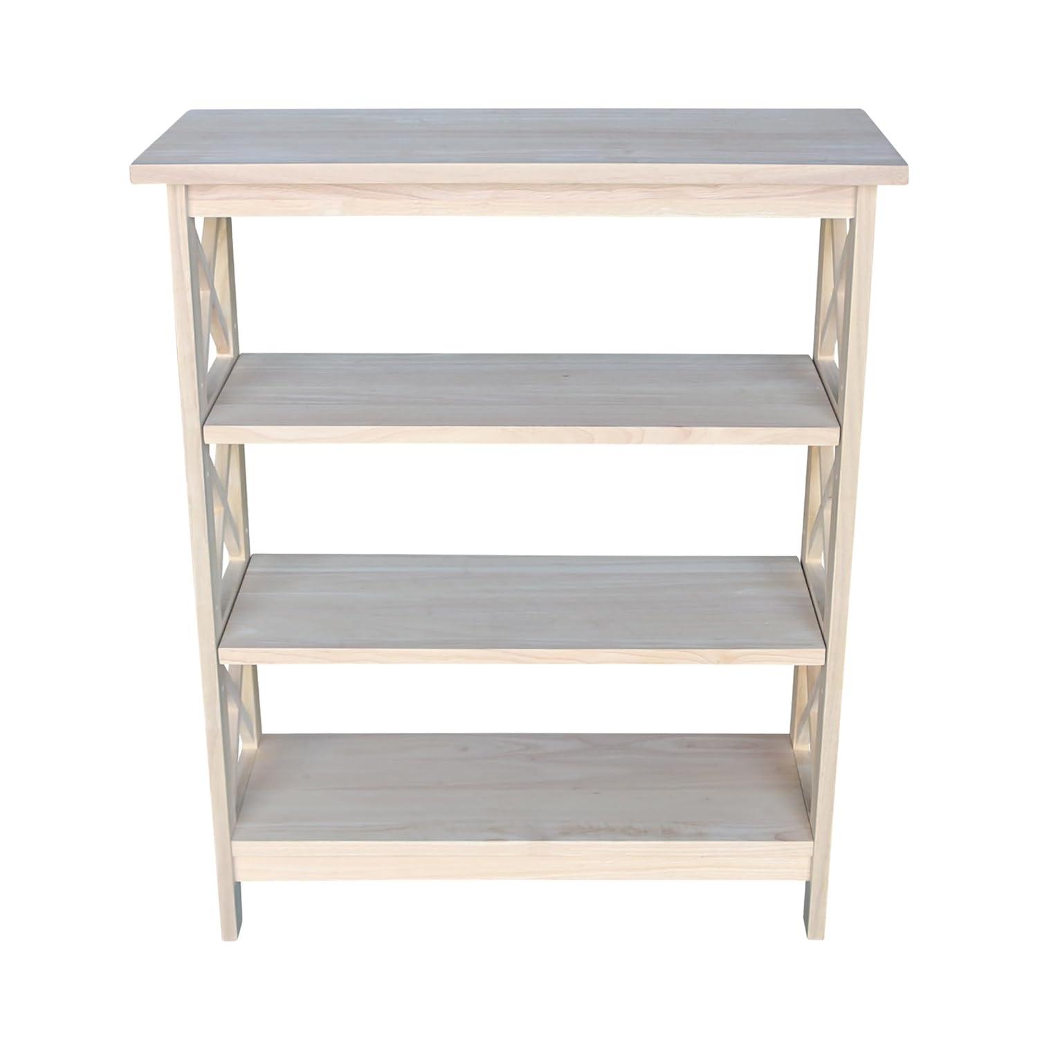 International Concepts 48" 4 Tier X-Sided Bookshelf: Hardwood Vertical Storage, Farmhouse Style, 30" Wide