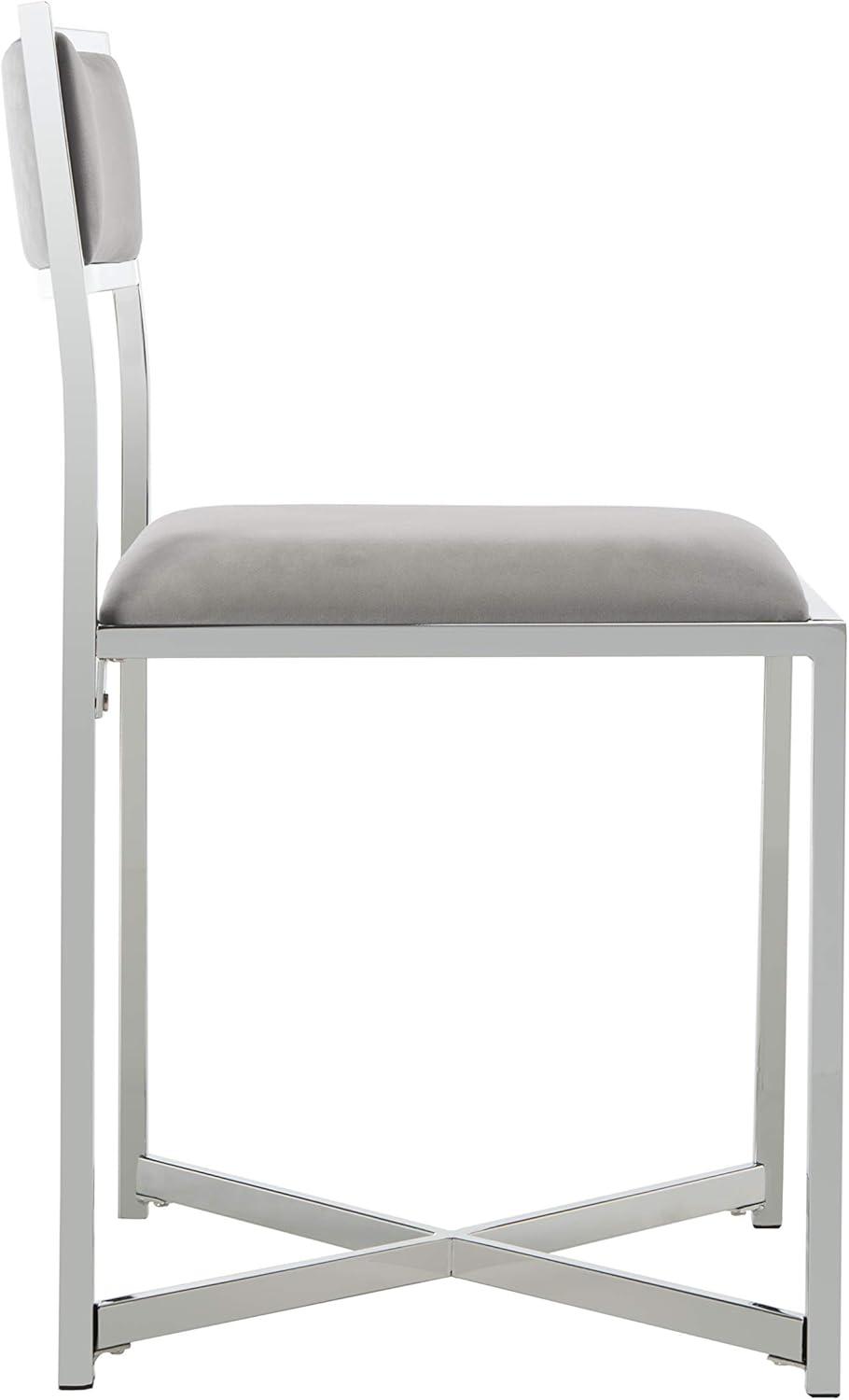 Elysian Gray Leatherette Upholstered Side Chair with Chrome X-Style Legs, Set of 2