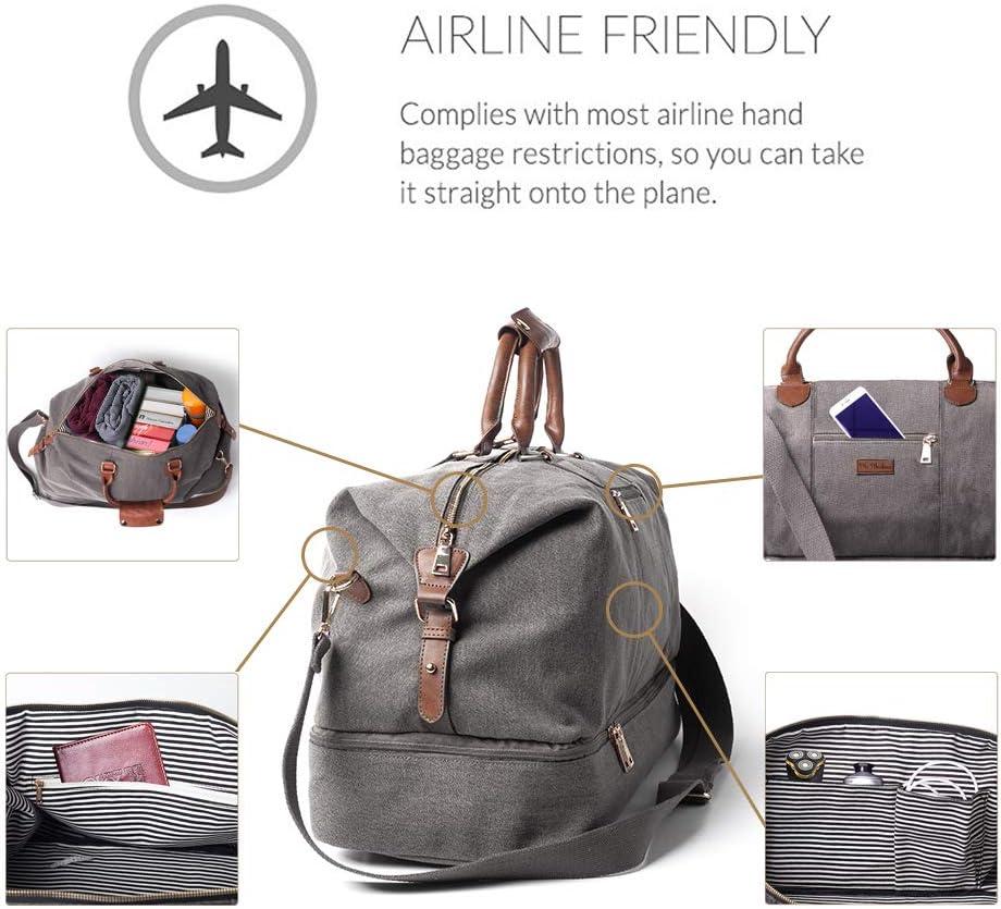 MyMealivos Canvas Weekender Bag, Overnight Travel Carry On Duffel Tote with Shoe Pouch (Grey)