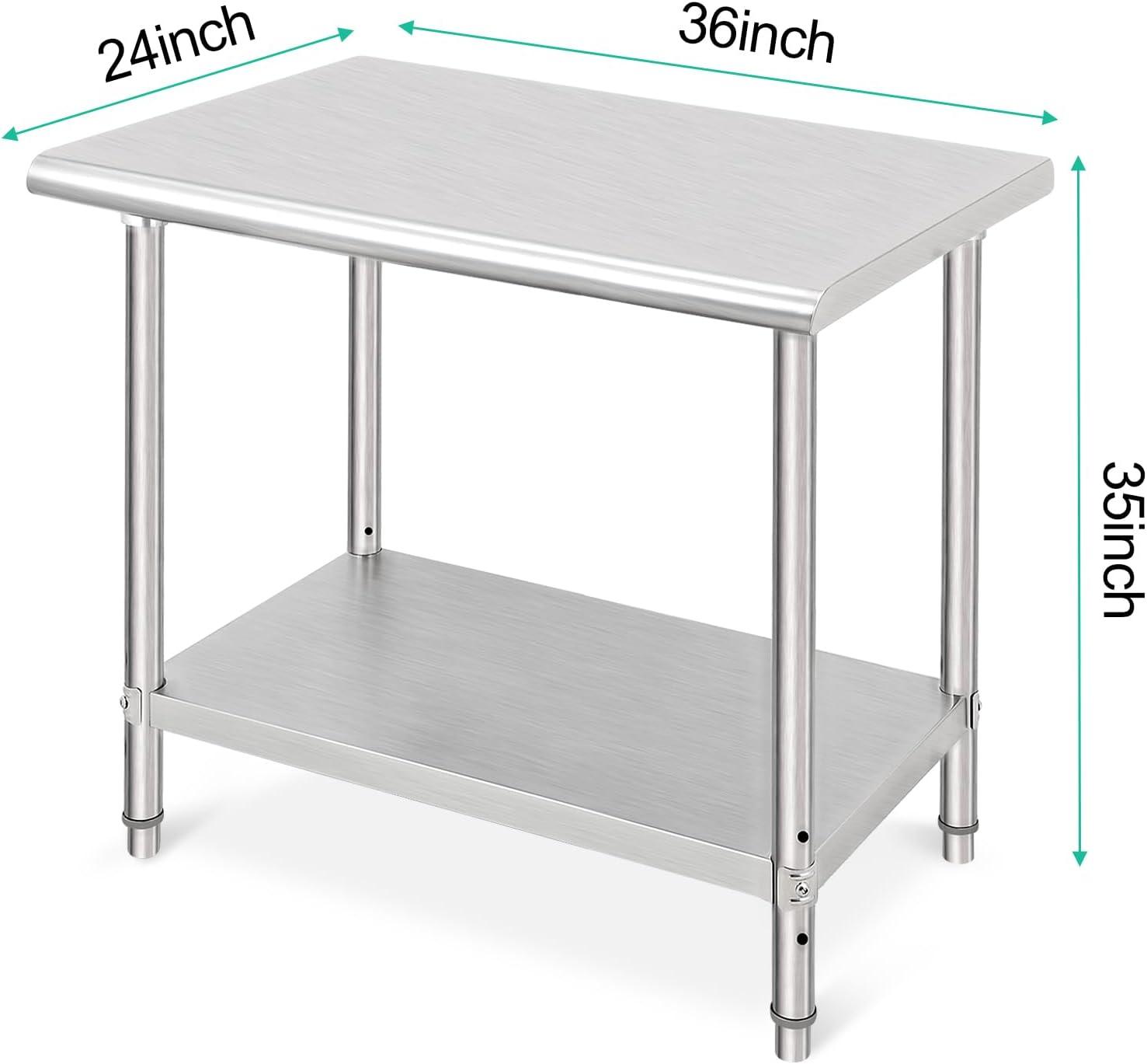 Stainless Steel Table Commercial Work Table,NSF Three Layer Workbench Heavy Duty Prep Worktable