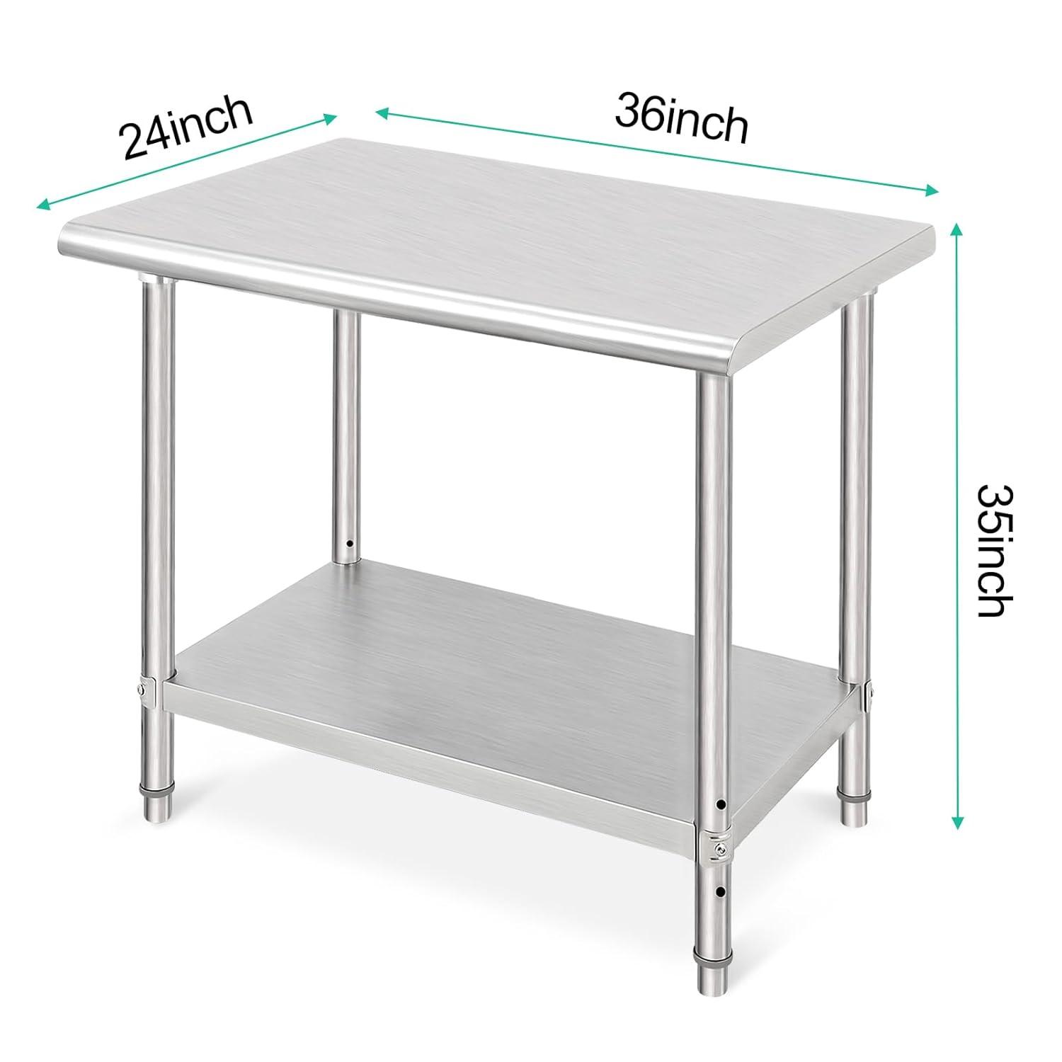 babevy Stainless Steel Table Commercial Work Table,NSF Three Layer Workbench Heavy Duty Prep Worktable