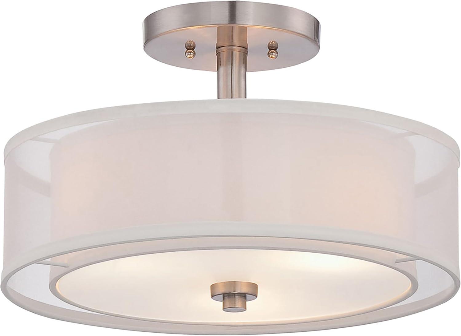 Minka Lavery Semi Flush Mount Ceiling Light 4107-84, Parsons Studio Lighting Fixture, 3 Light, Nickel