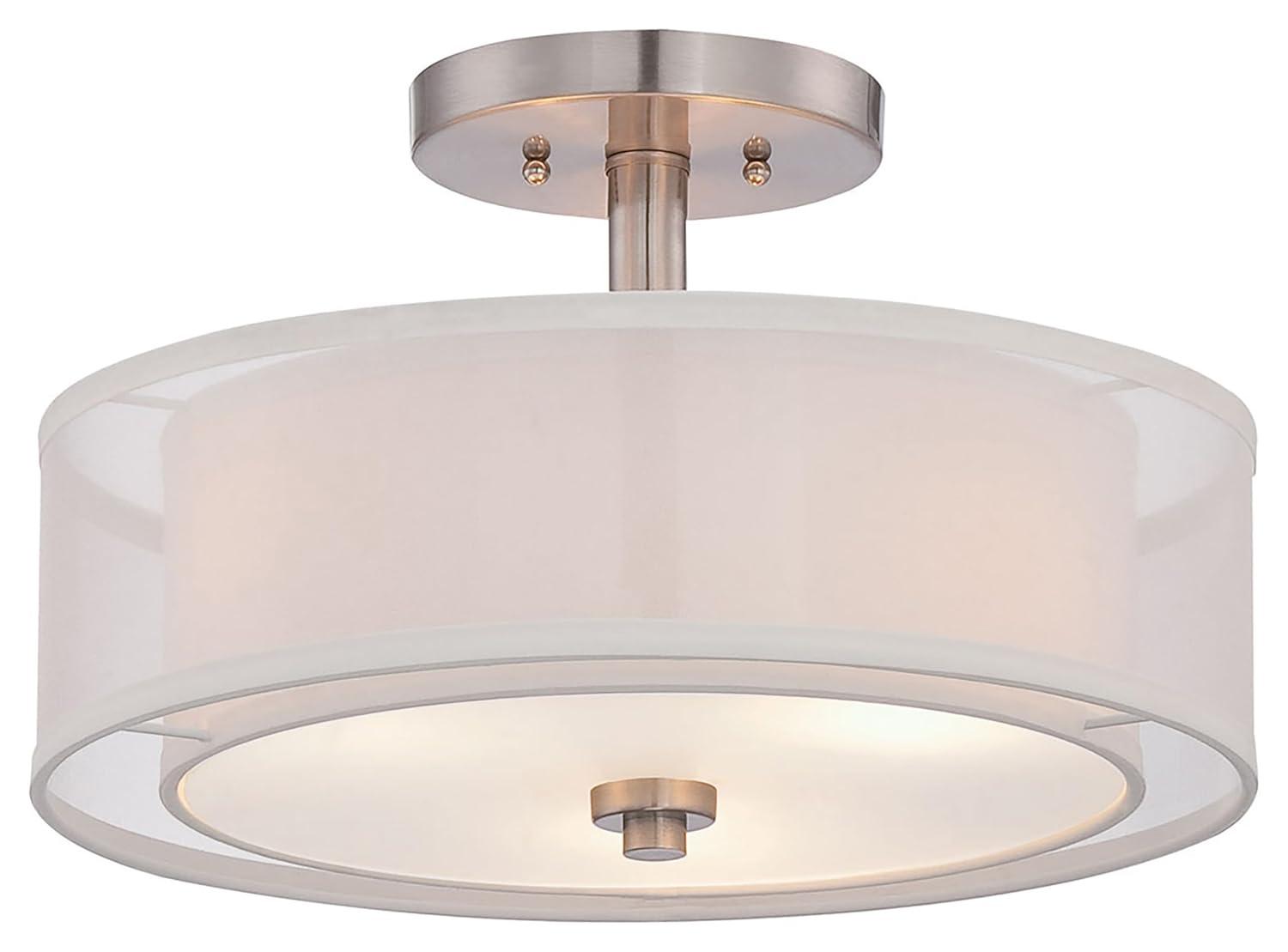 Minka Lavery Semi Flush Mount Ceiling Light 4107-84, Parsons Studio Lighting Fixture, 3 Light, Nickel
