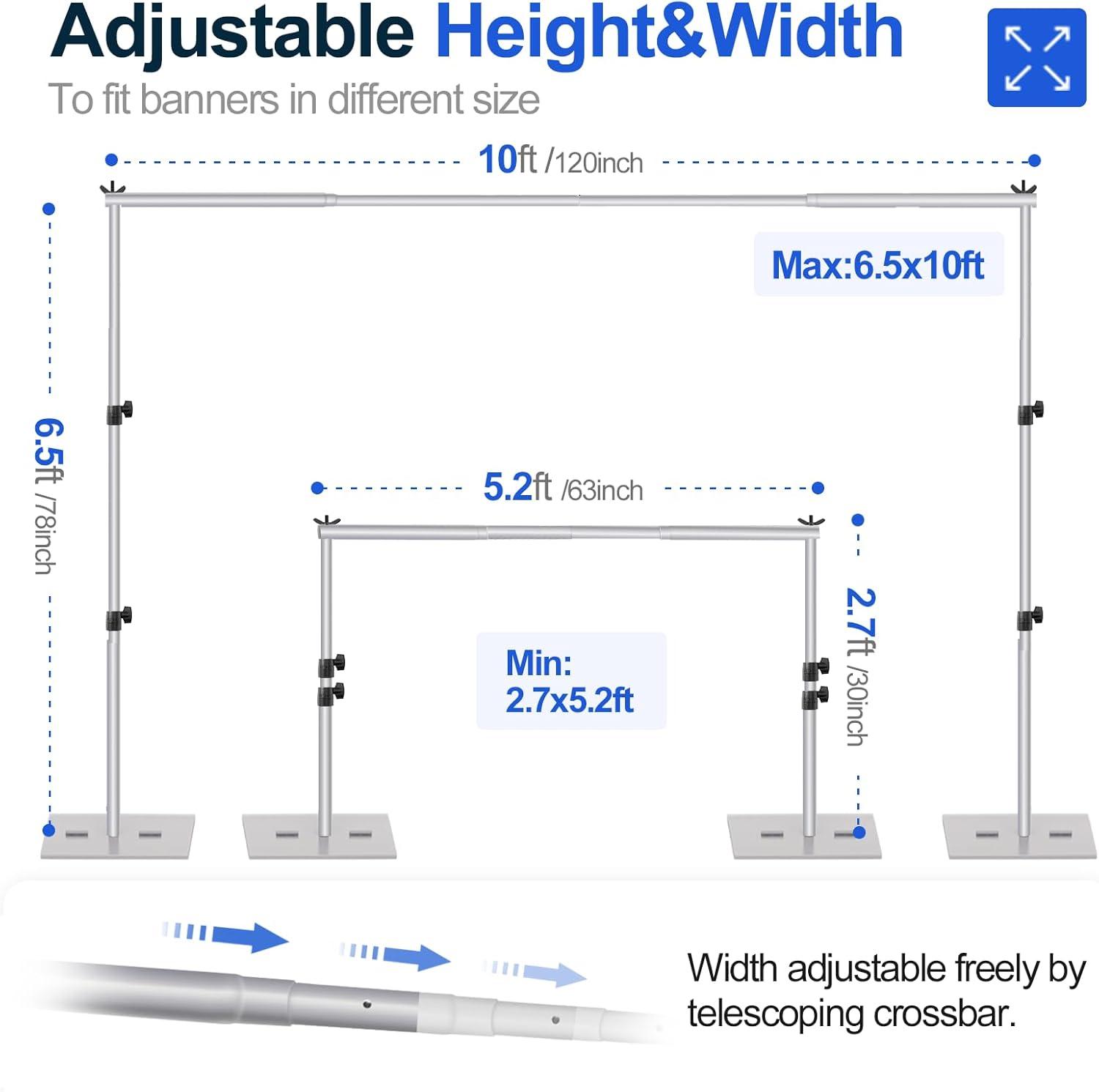 EMART Backdrop Stand, 6.5x10 ft Adjustable Photo Background Pipe and Drape Photography Kit with Heavy Duty Metal Flat Base for Parties, Wedding, Video Studio, Birthday - White