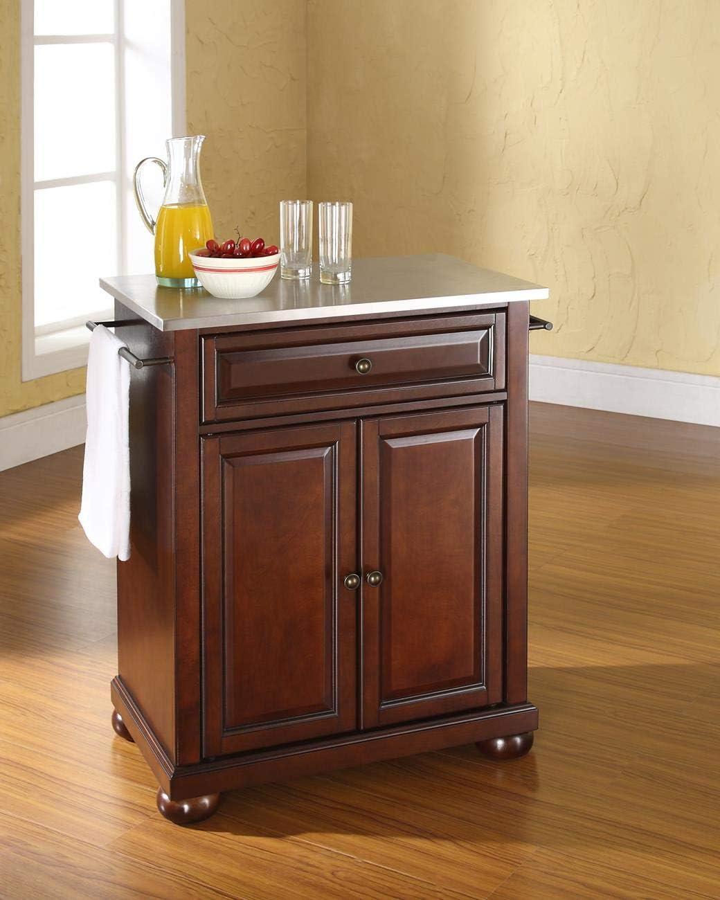 Mahogany and Stainless Steel Top Kitchen Island Cart