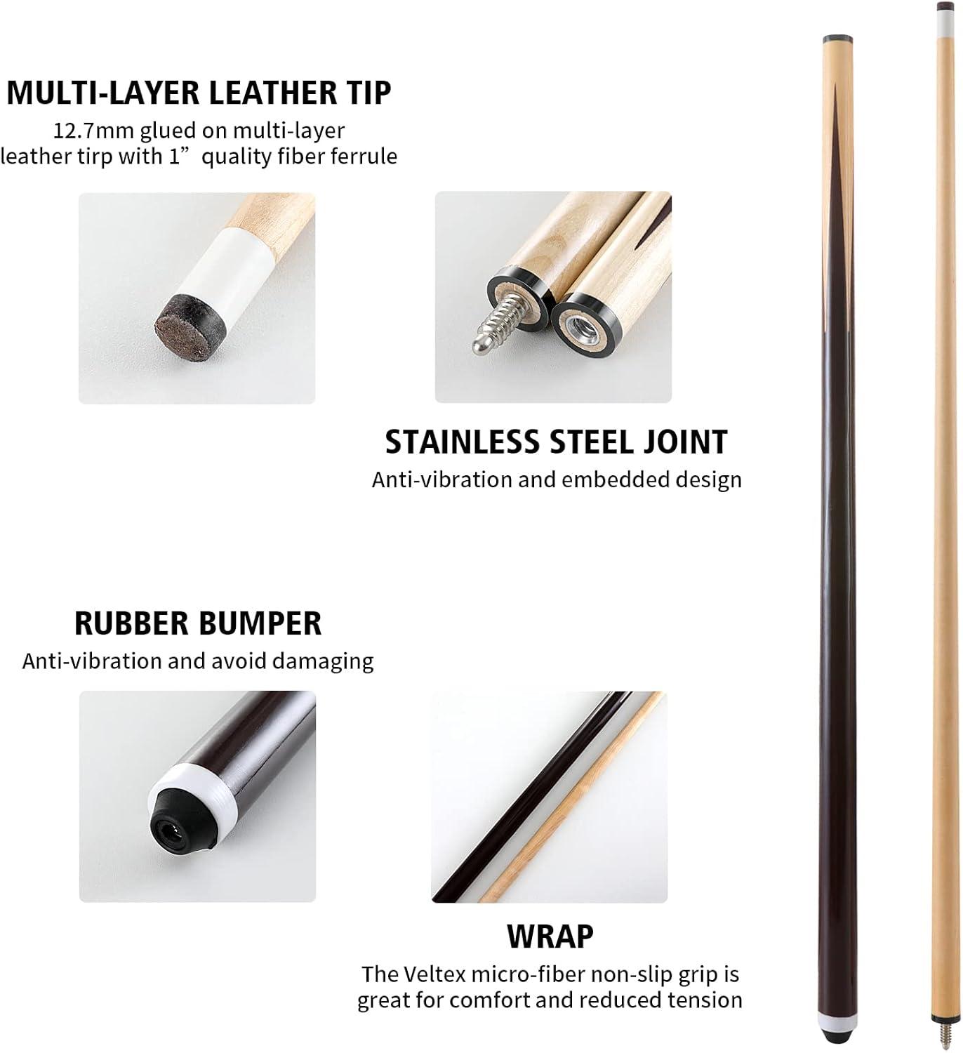 JX Pool Cues for Kids 36inch 58inch Shorty Cues Billiard House Cue Sticks for Child Hardwood Billiard Cue Sticks 13mm Glue-on Tips,Set of 2