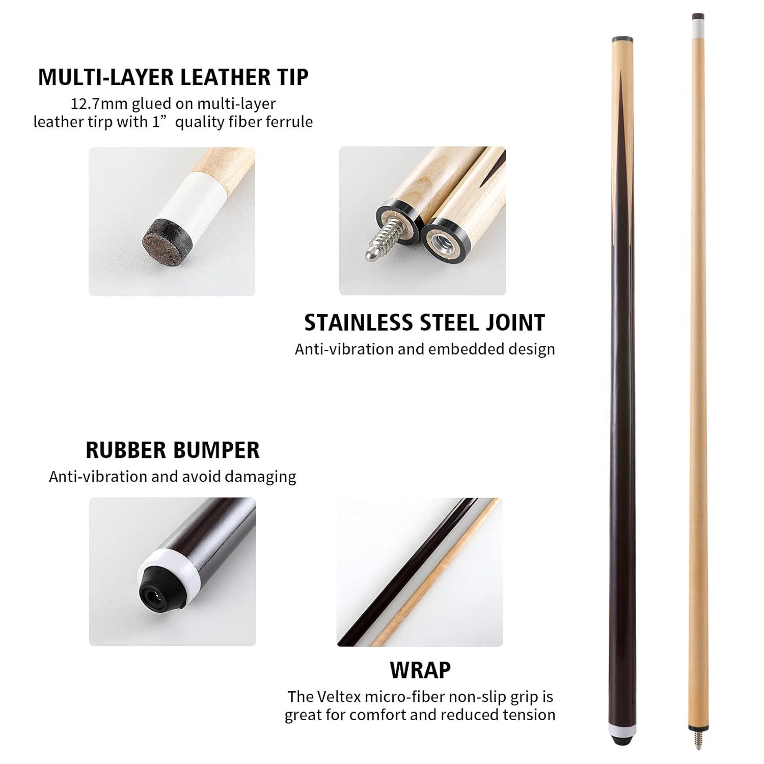 JX Pool Cues for Kids 36inch 58inch Shorty Cues Billiard House Cue Sticks for Child Hardwood Billiard Cue Sticks 13mm Glue-on Tips,Set of 2