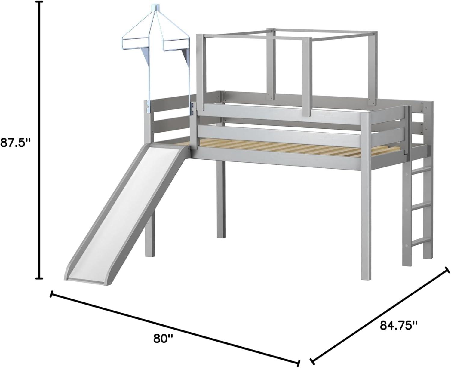 JACKPOT Solid Wood Prince & Princess Low Loft Twin Bed in Gray/Gray Camo