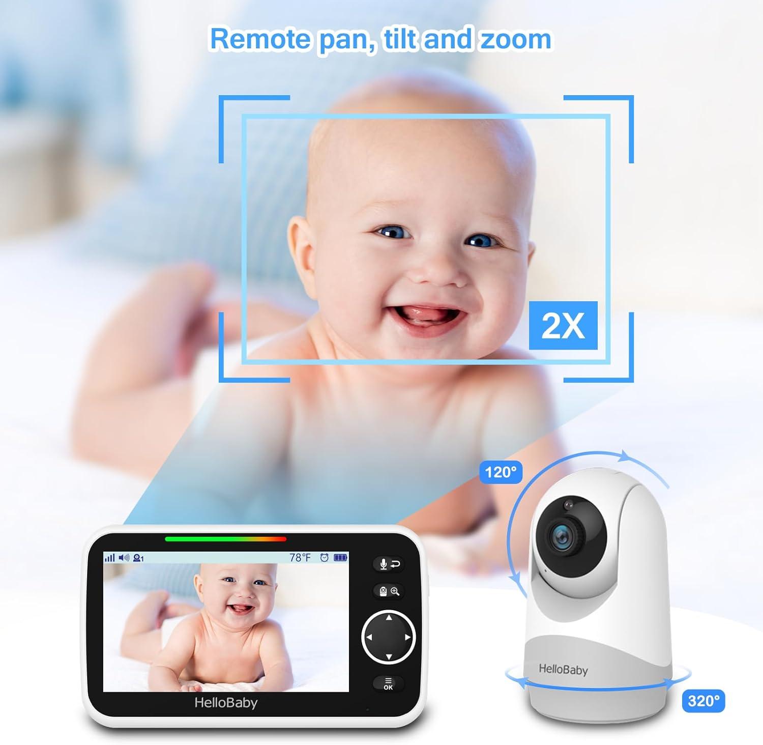 HelloBaby 5'' Black and White Wireless Baby Monitor with Night Vision