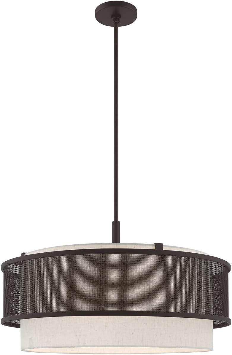 Braddock 5-Light Bronze Drum Pendant with Oatmeal Fabric Shade