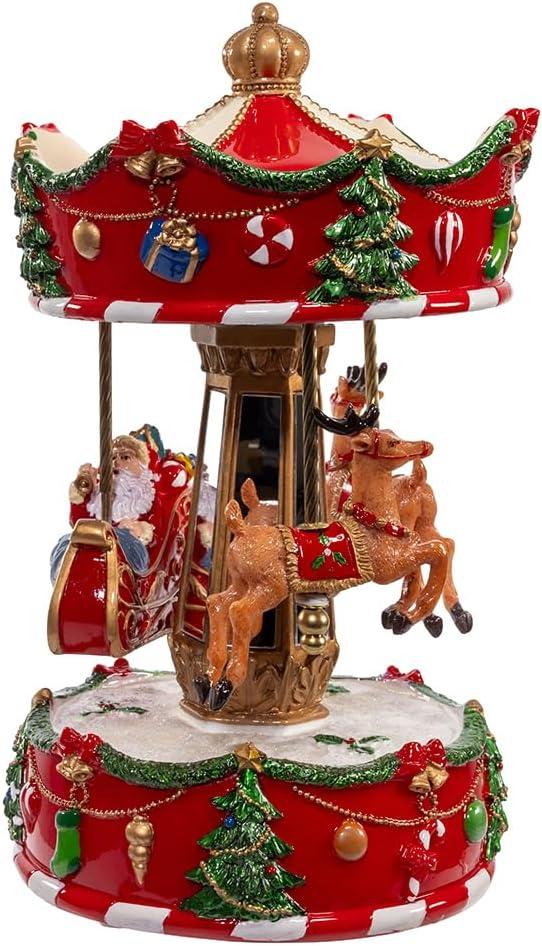 Kurt S. Adler C5567 8.7 in. Musical Wind-Up Carousel Table Piece - Red