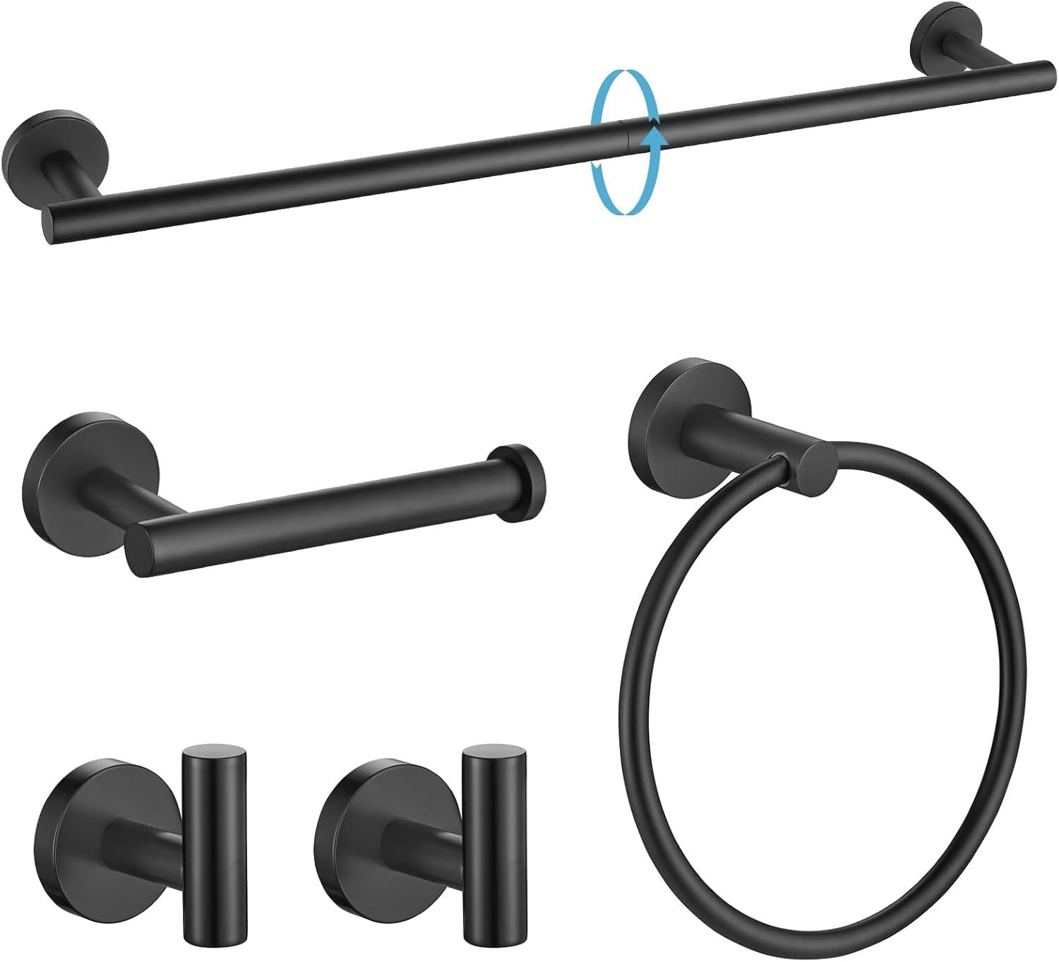 Matte Black 5-Piece Stainless Steel Bathroom Hardware Set