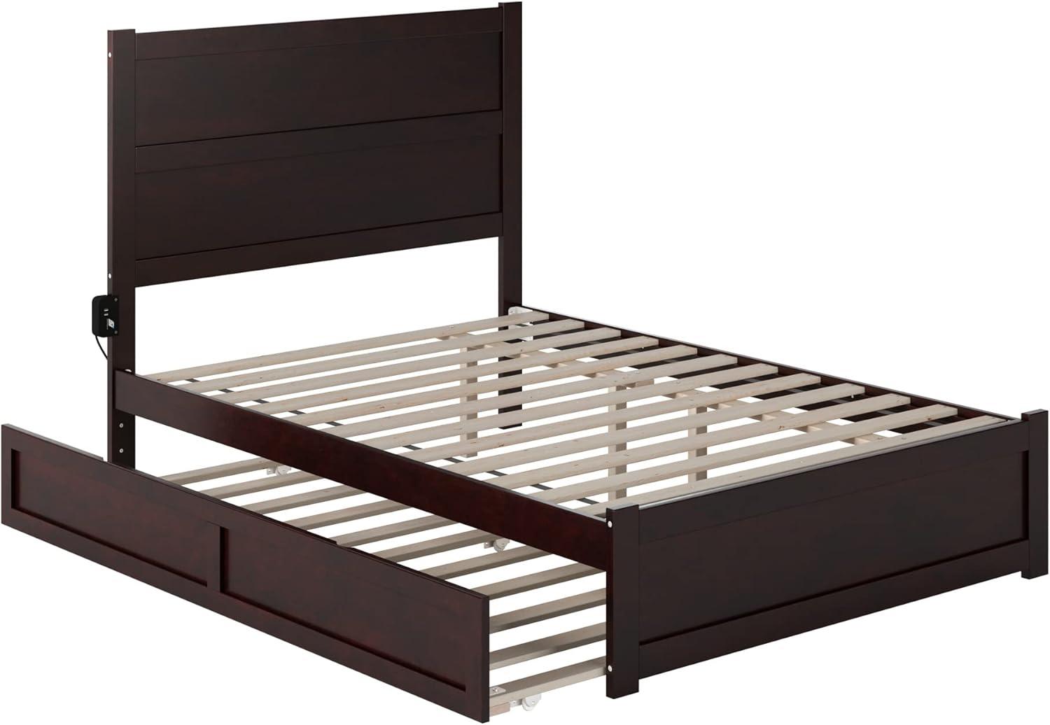 Espresso Full Wood Platform Bed with Trundle and Headboard