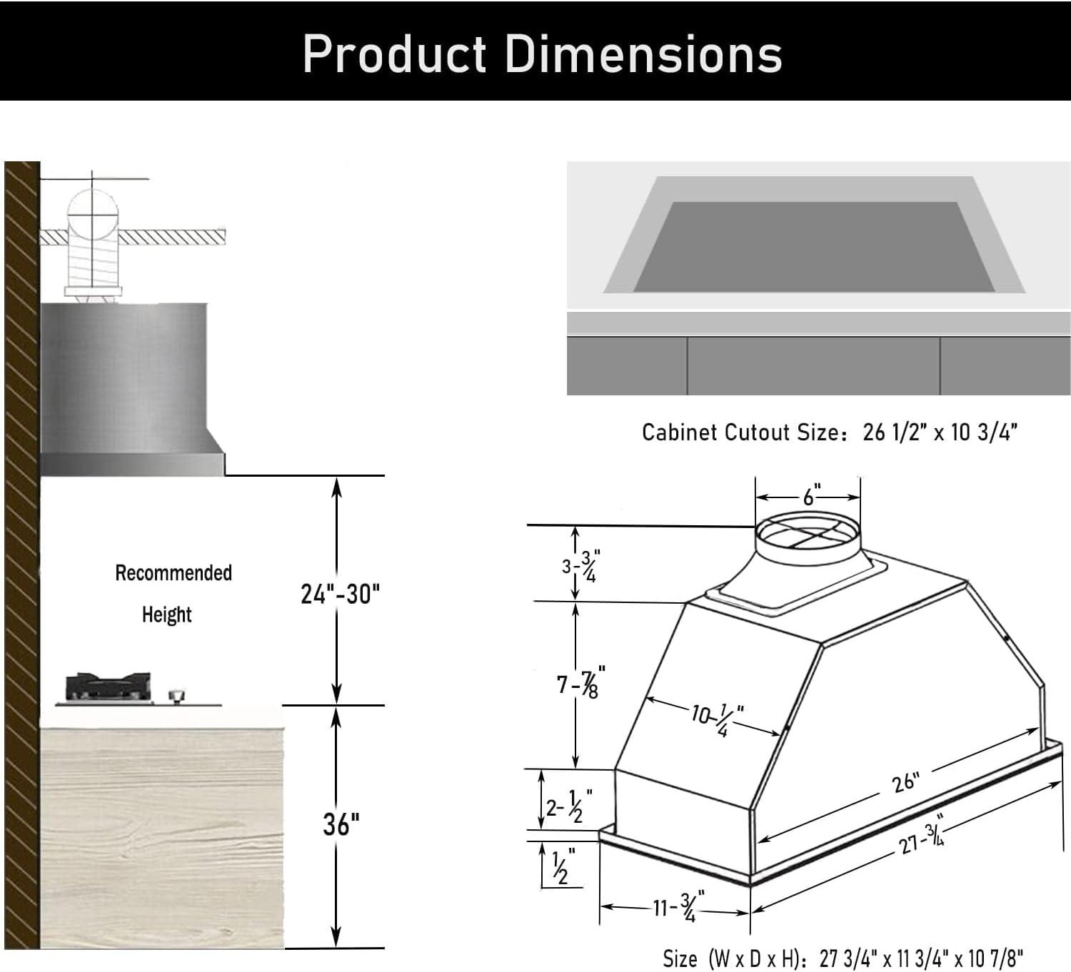 30-Inch Stainless Steel Insert Range Hood with LED Lights