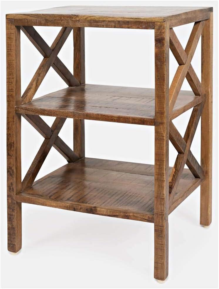 Jofran Global Archive Solid Wood Rustic Modern X-Side Accent Bookcase with Two Shelves