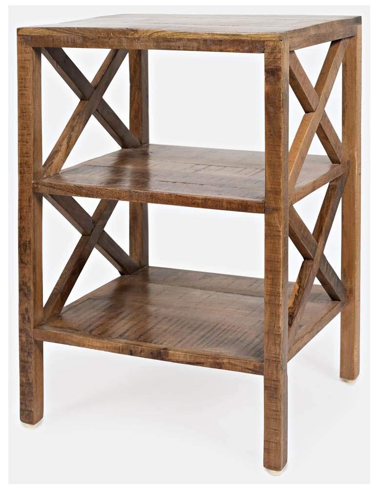Jofran Global Archive Solid Wood Rustic Modern X-Side Accent Bookcase with Two Shelves