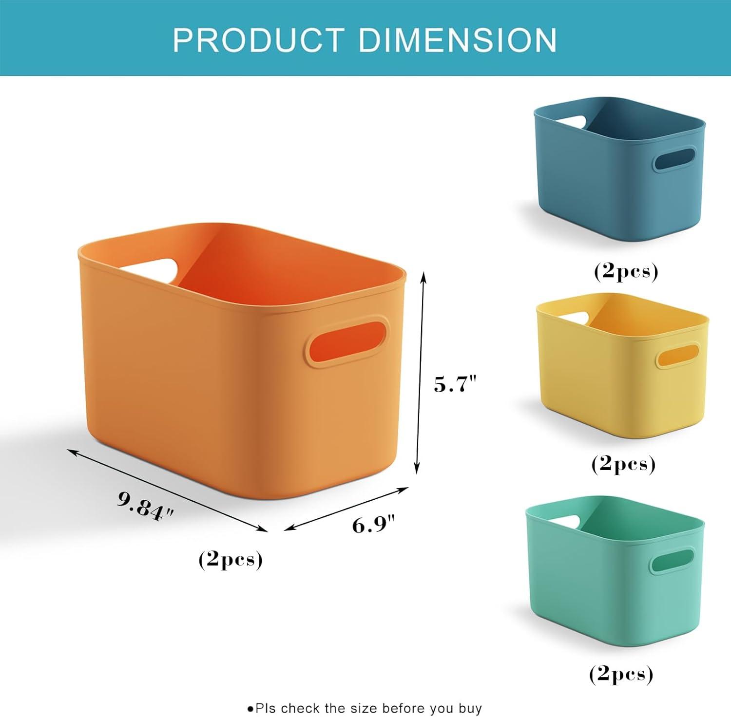 8 Pieces Colorful Storage Bins with Lid and Handle, Plastic Stackable Baskets Desktop Cube Box Cubby Bins Containers for Shelf Cabinet Bedroom Office (Multi-colored,14.2 x 10.2 x 9.5 Inch)