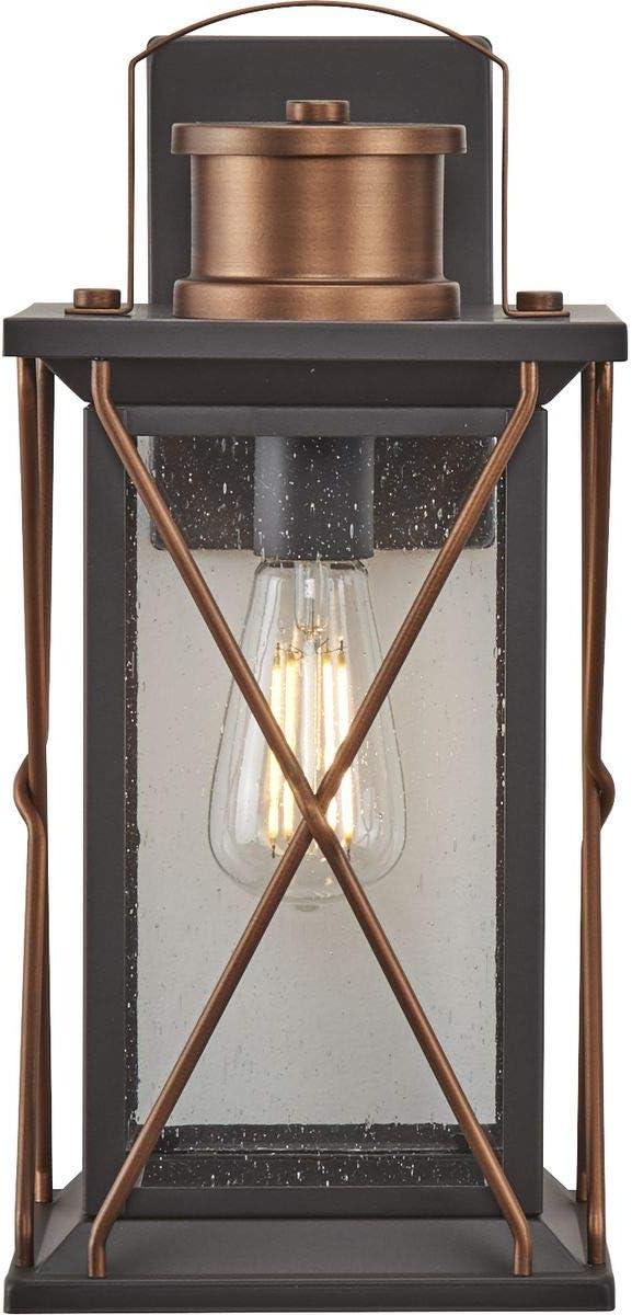 Progress Lighting Barlowe 1-Light Small Wall Lantern in Antique Bronze with Clear Seeded Glass Shade