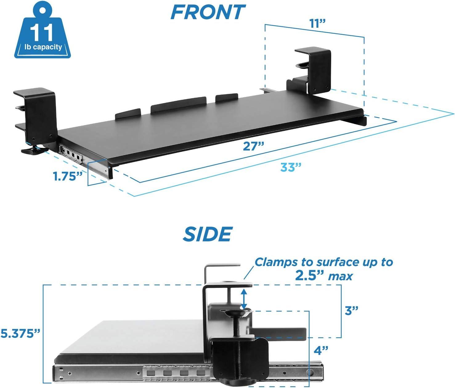 Mount-It! Clamp Keyboard Tray - Ergonomic Under Desk Pull Out Keyboard and Mouse Platform with No-Drill Easy Installation - 27 Inch Wide