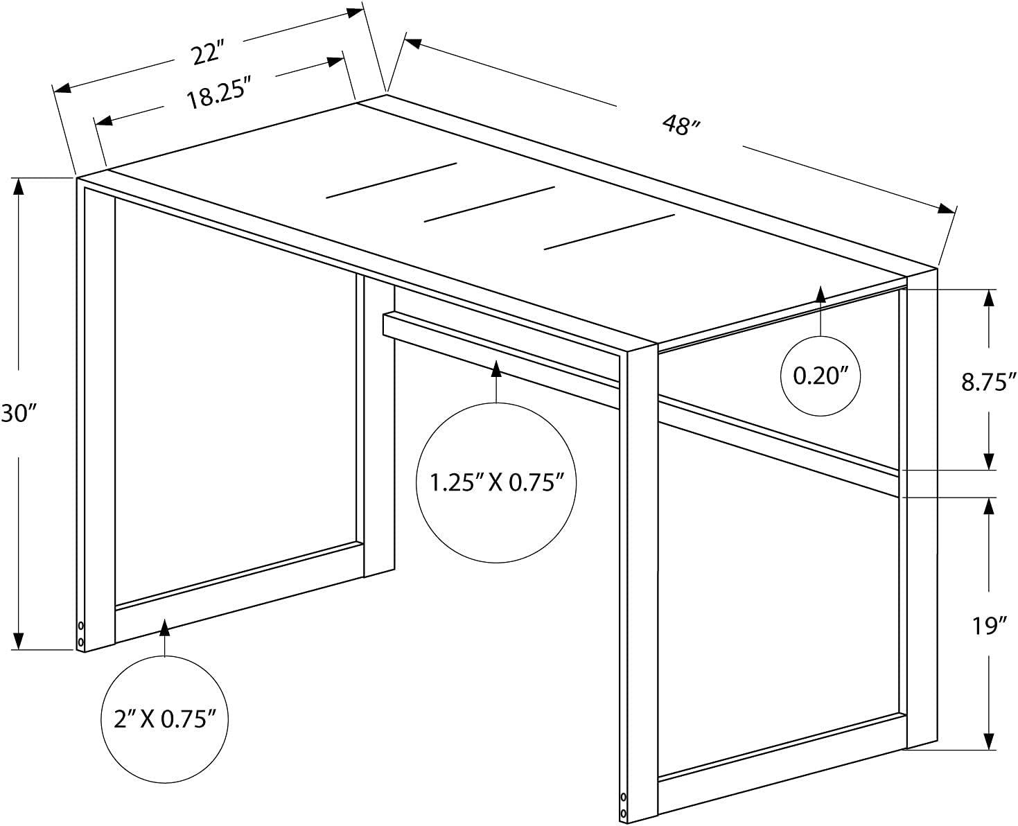 Monarch Specialties Computer Desk, Home Office, Laptop, 48"L, Work, Frosted White Tempered Glass