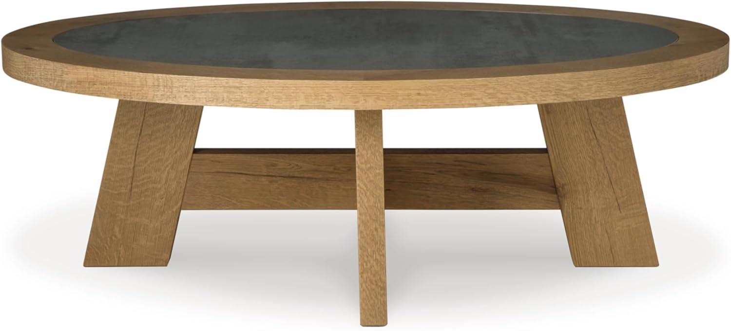 Signature Design by Ashley Brinstead Modern Coffee Table with Faux Cement Melamine Top, Light Brown