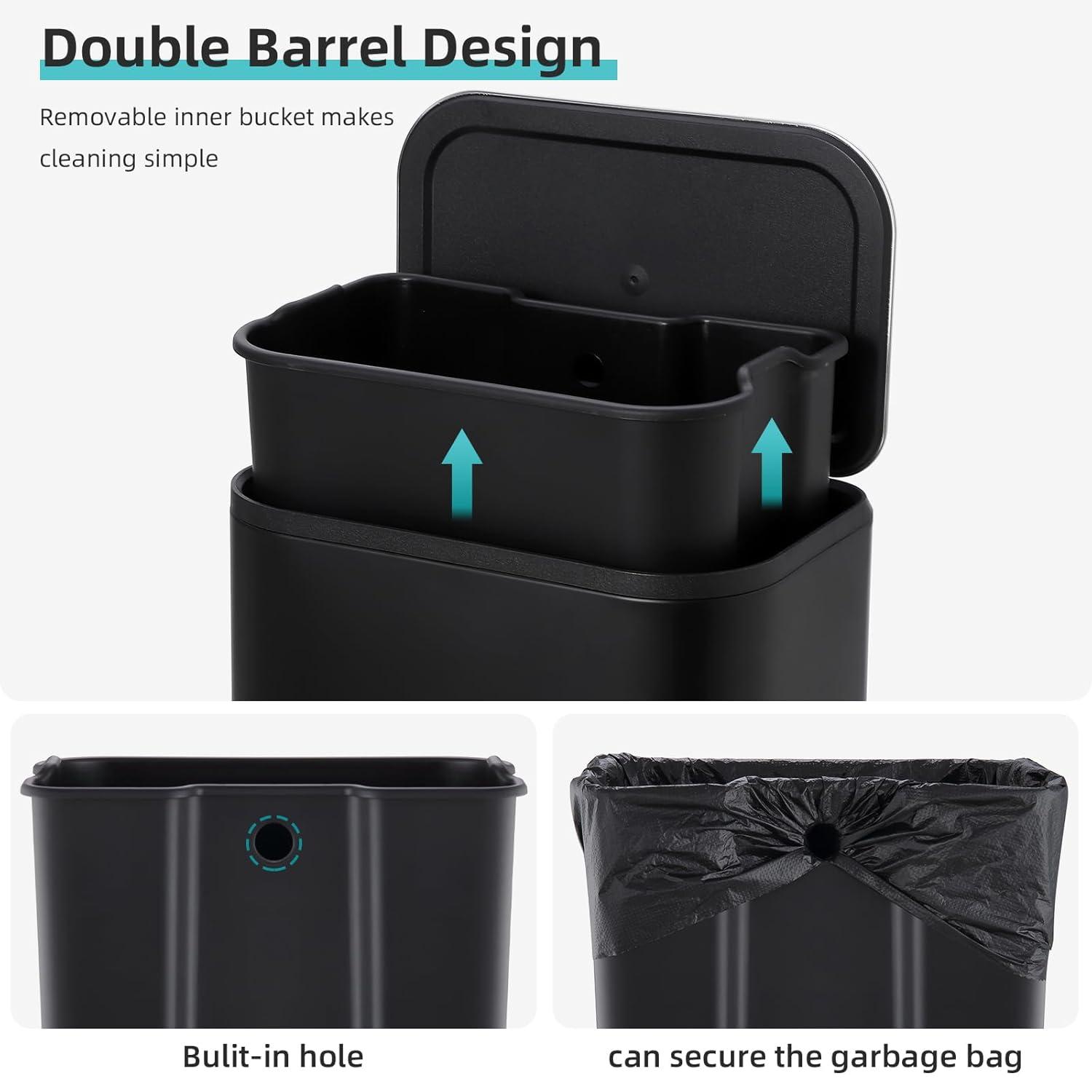 Sangdo Bathroom Trash Can, Small Step Waste Bin with Foot Pedal & Removable Inner Bucket
