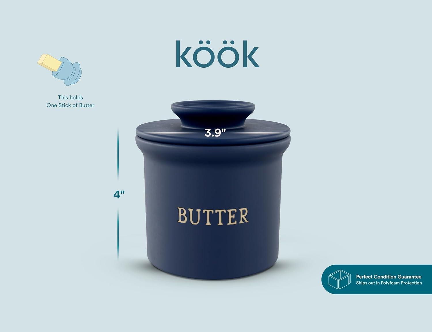 Kook Butter Keeper Dish, Ceramic Crock with Lid, For Soft Butter