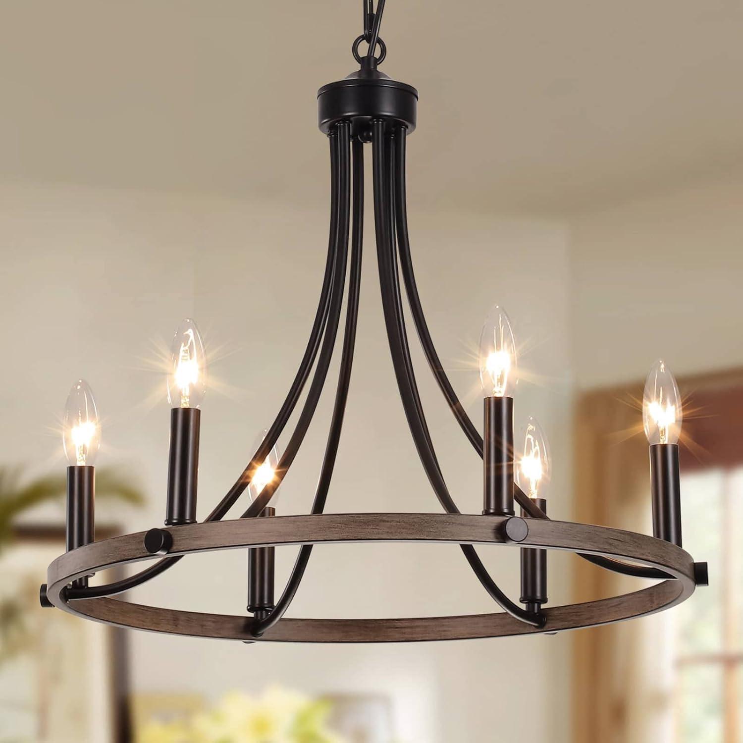 4-Light Black Modern Adjustable Height Light Fixture Wagon Wheel Chandelier