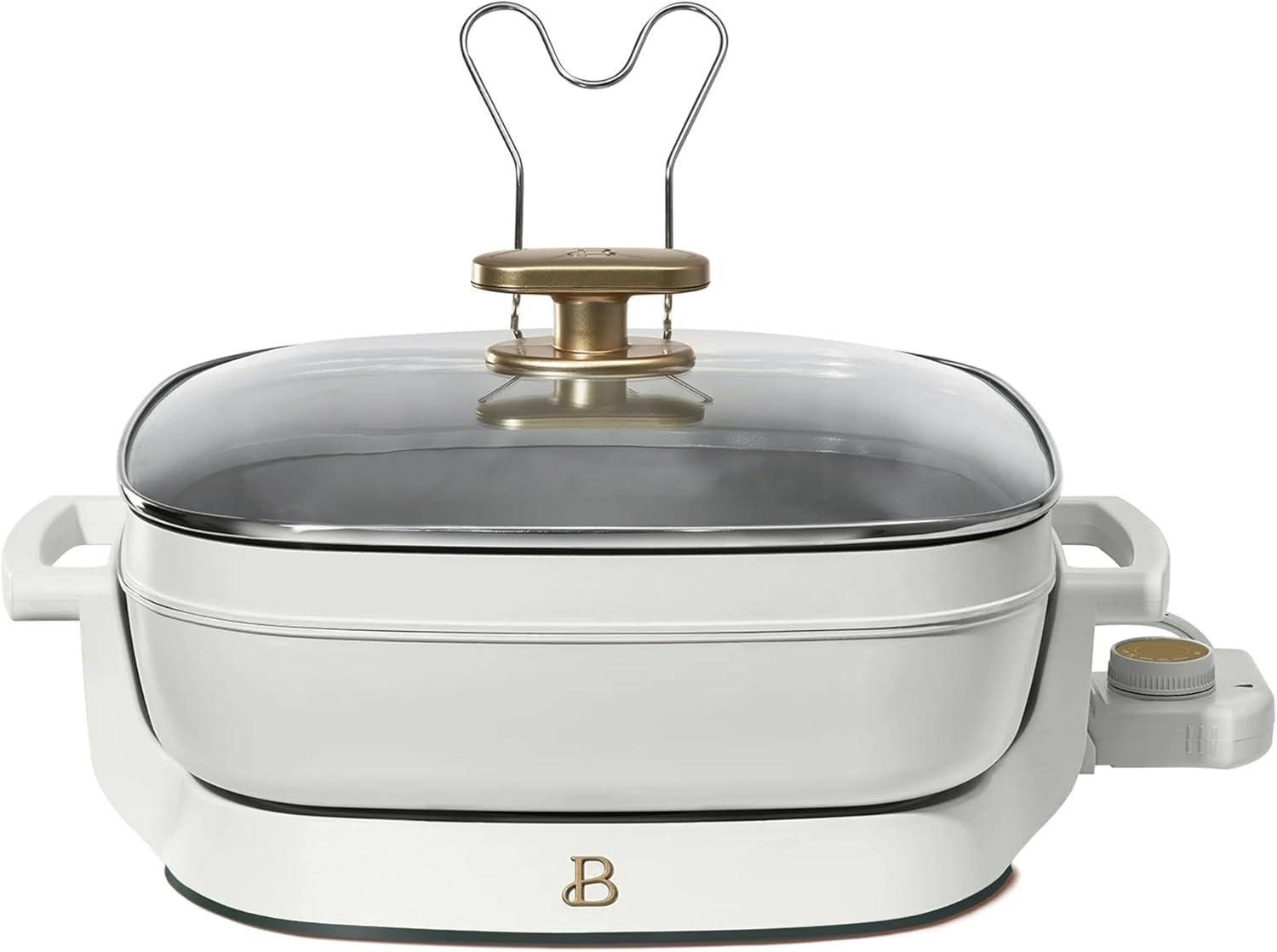 Beautiful 5 in 1 Electric Skillet - Expandable up to 7 Qt with Glass Lid, White Icing by Drew Barrymore