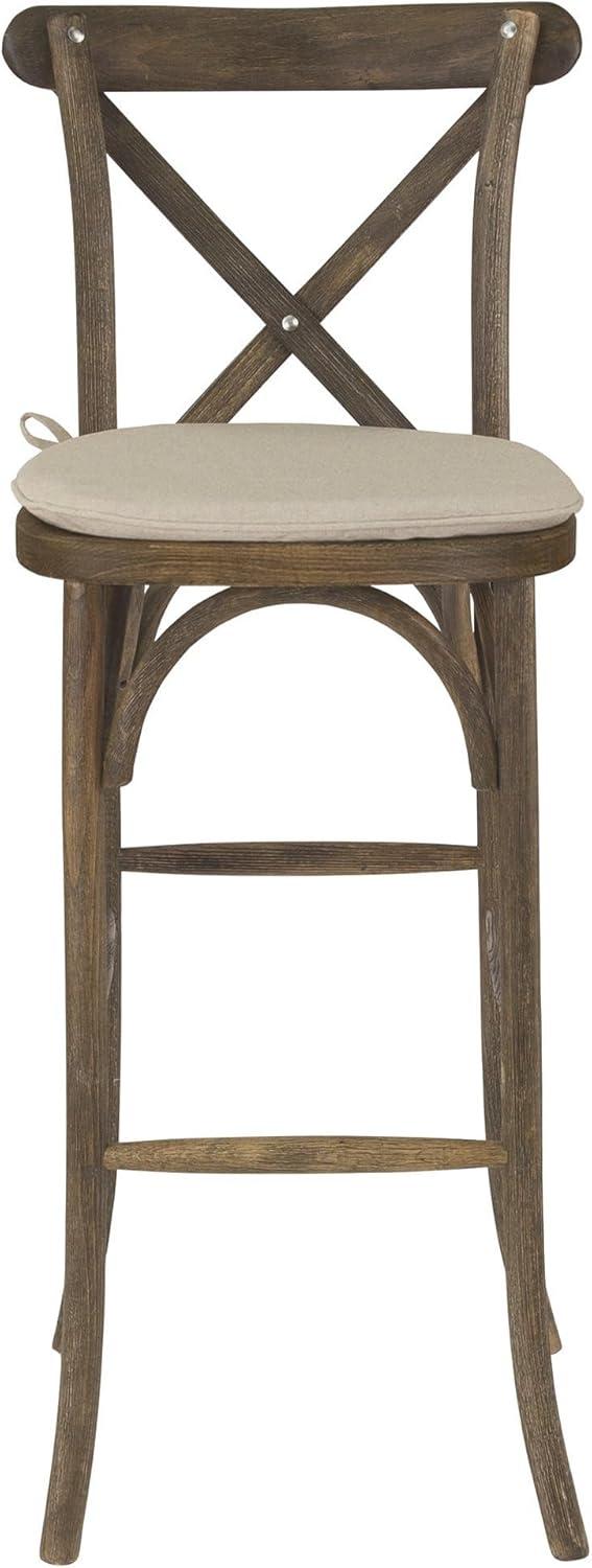 Flash Furniture HERCULES Series Dark Antique Wood Cross Back Barstool with Cushion