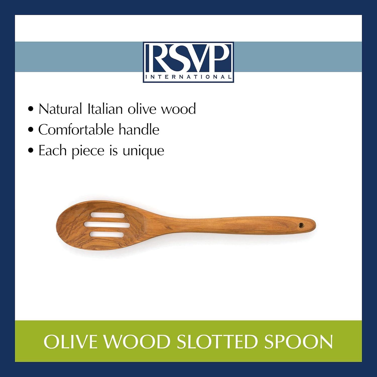 12-Inch Olive Wood Slotted Mixing Spoon