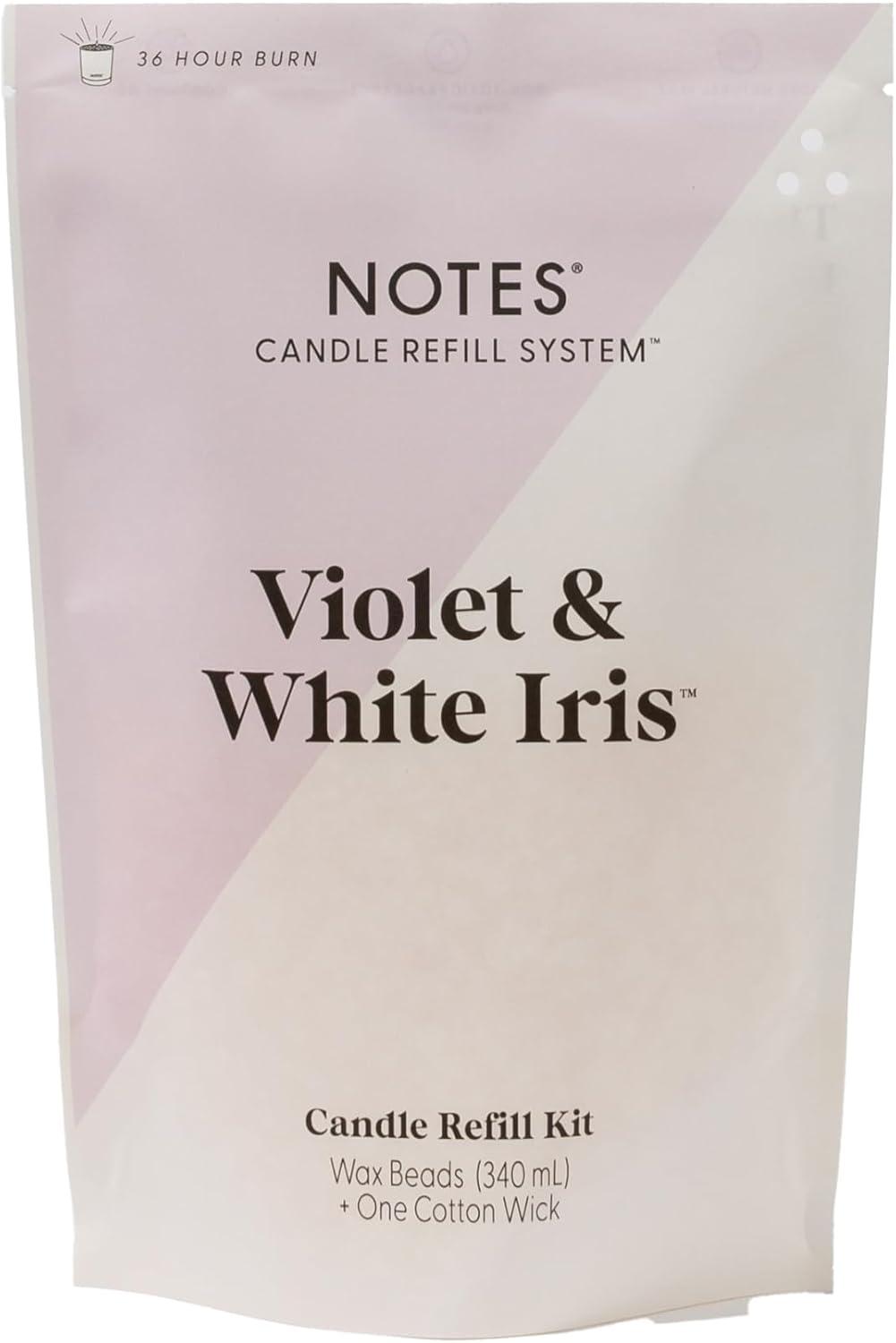 NOTES Sustainable Candle Refill | Non-Toxic Fragrance, Natural Wax Beads (Beeswax, Rice bran and Soy), Cotton Wick and Sustainer - (1) Violet & White Iris