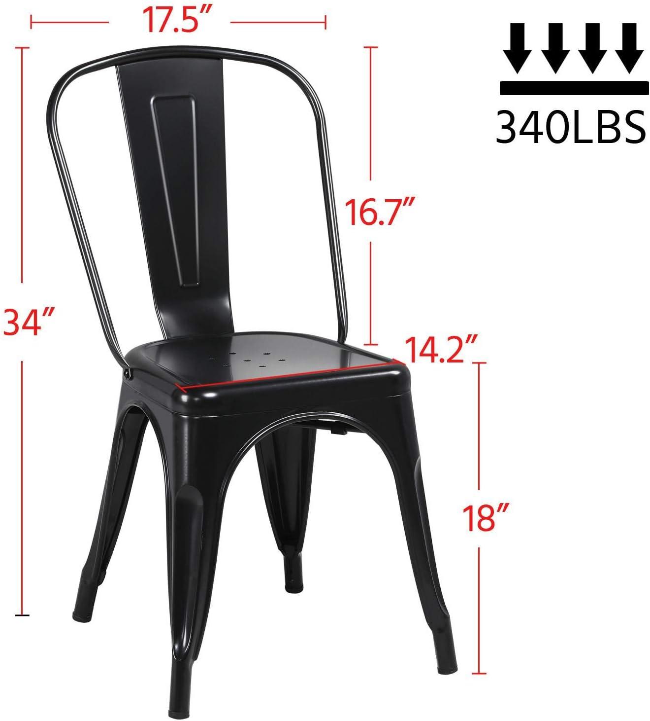 LSSBOUGHT Patio Dining Chairs Set of 4 Metal Chairs Indoor Outdoor Chairs Stackable Chairs for Kitchen, Dining Room, Bistro and Cafe (Black)