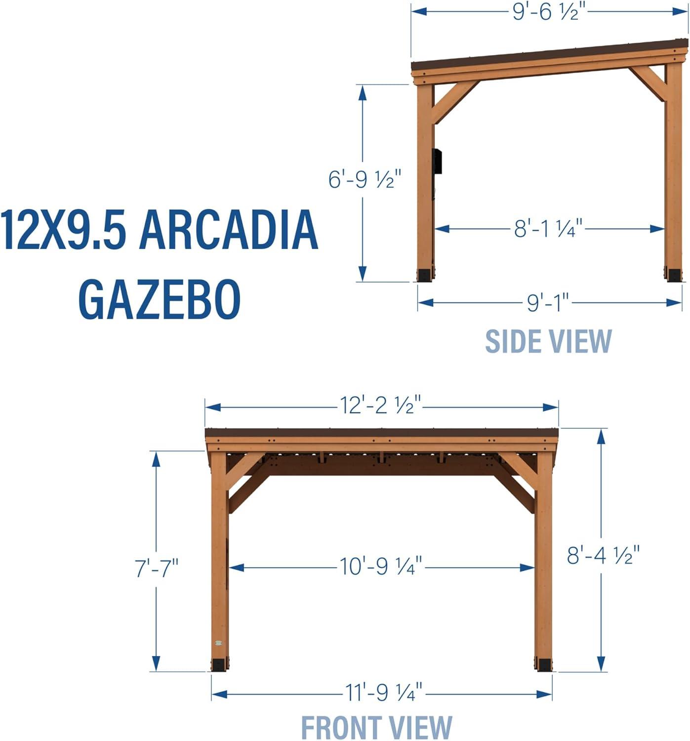 Arcadia 12' x 9.5' Cedar Wood Gazebo with Steel Roof