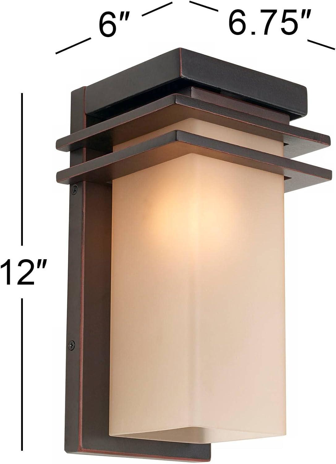 Franklin Iron Works Bernadine 12" High Mission Outdoor Wall Light Fixture Mount Porch House Weatherproof Oil Rubbed Bronze Finish Metal Glass Shade