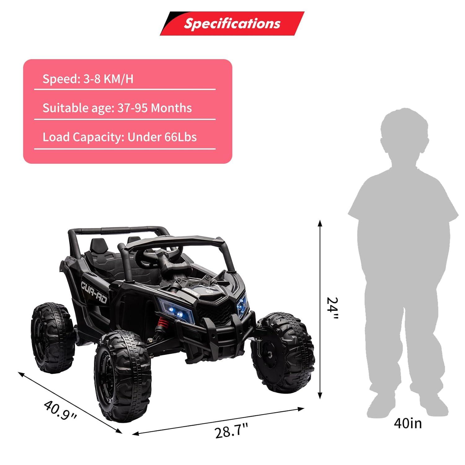 EastVita Ride on UTV Car, 24V Ride on Car Battery Powerd Electric Off-Road UTV Car w/Remote Control, 200W Motor, Spring Suspension, Music, LED Lights, Black