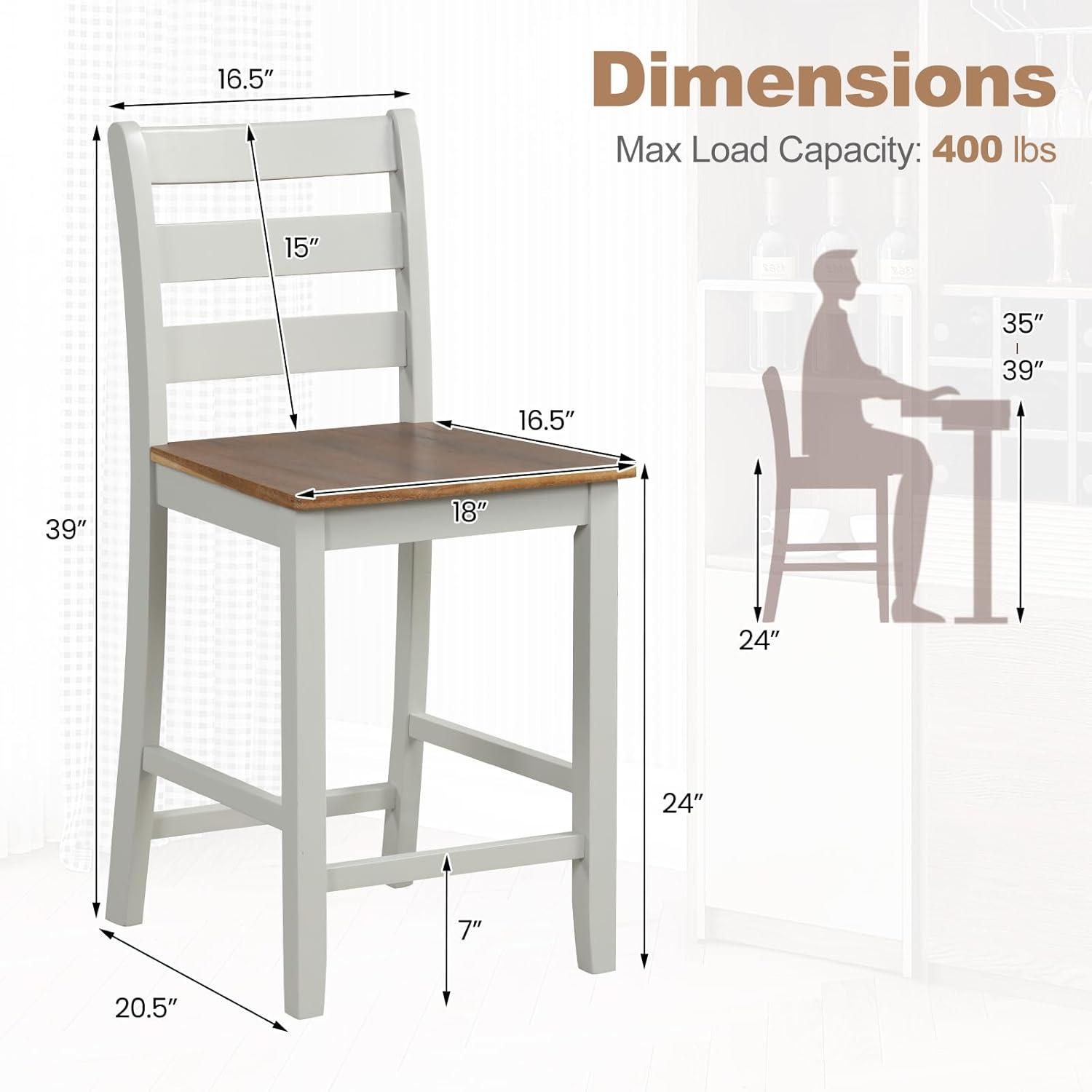 Gray and Walnut Wood Counter Height Bar Stools with Backrest, Set of 2