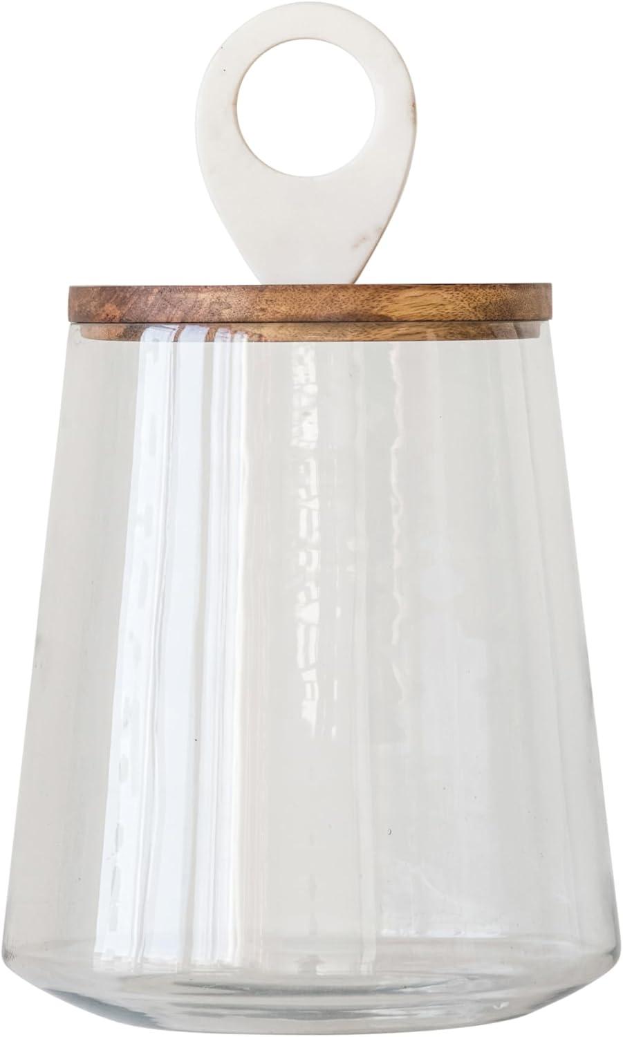 Clear Glass Jar with Mango Wood and Marble Lid by Sprinkle & Bloom