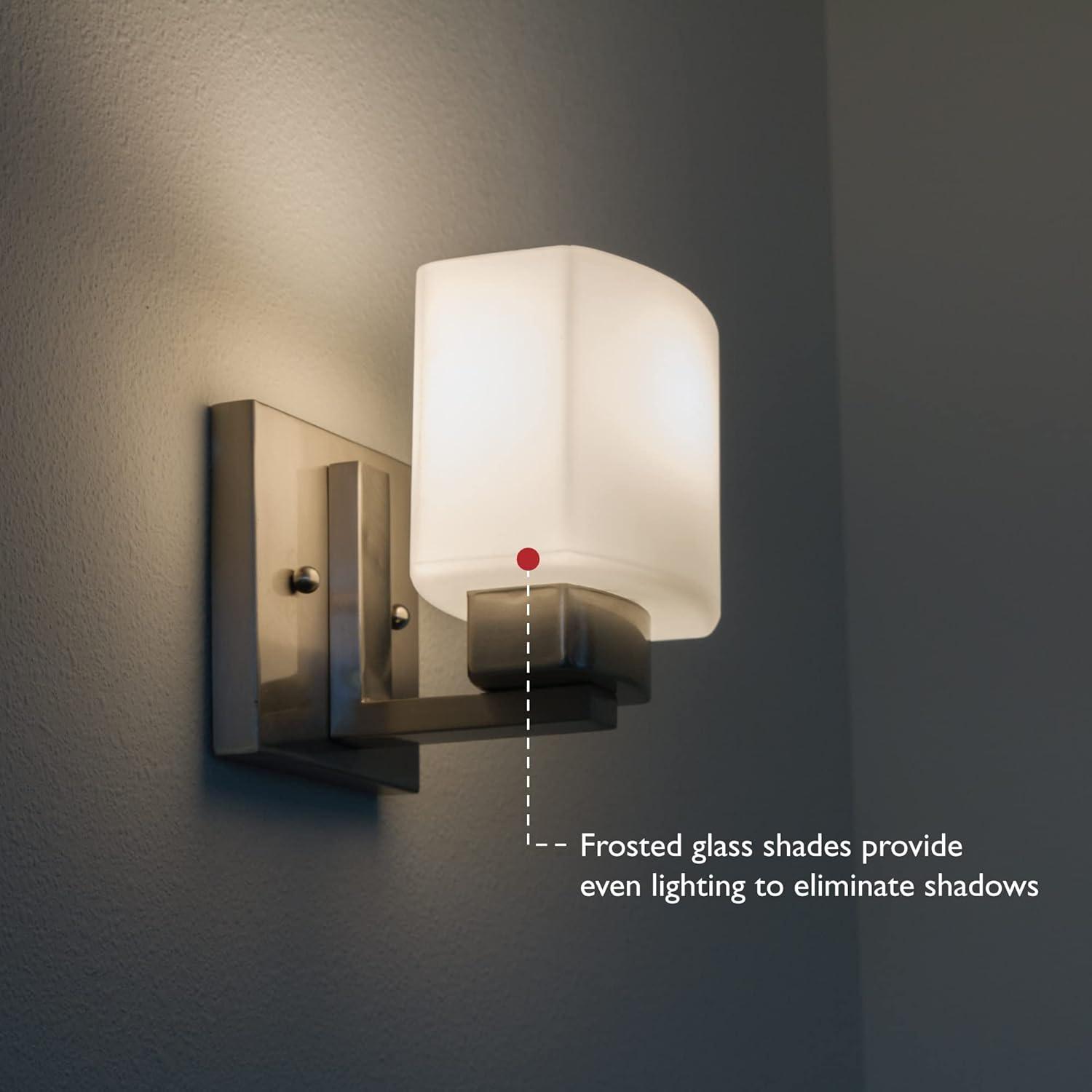Design House Dove Creek Dimmable Wall Light Sconce with Frosted Glass, Satin Nickel