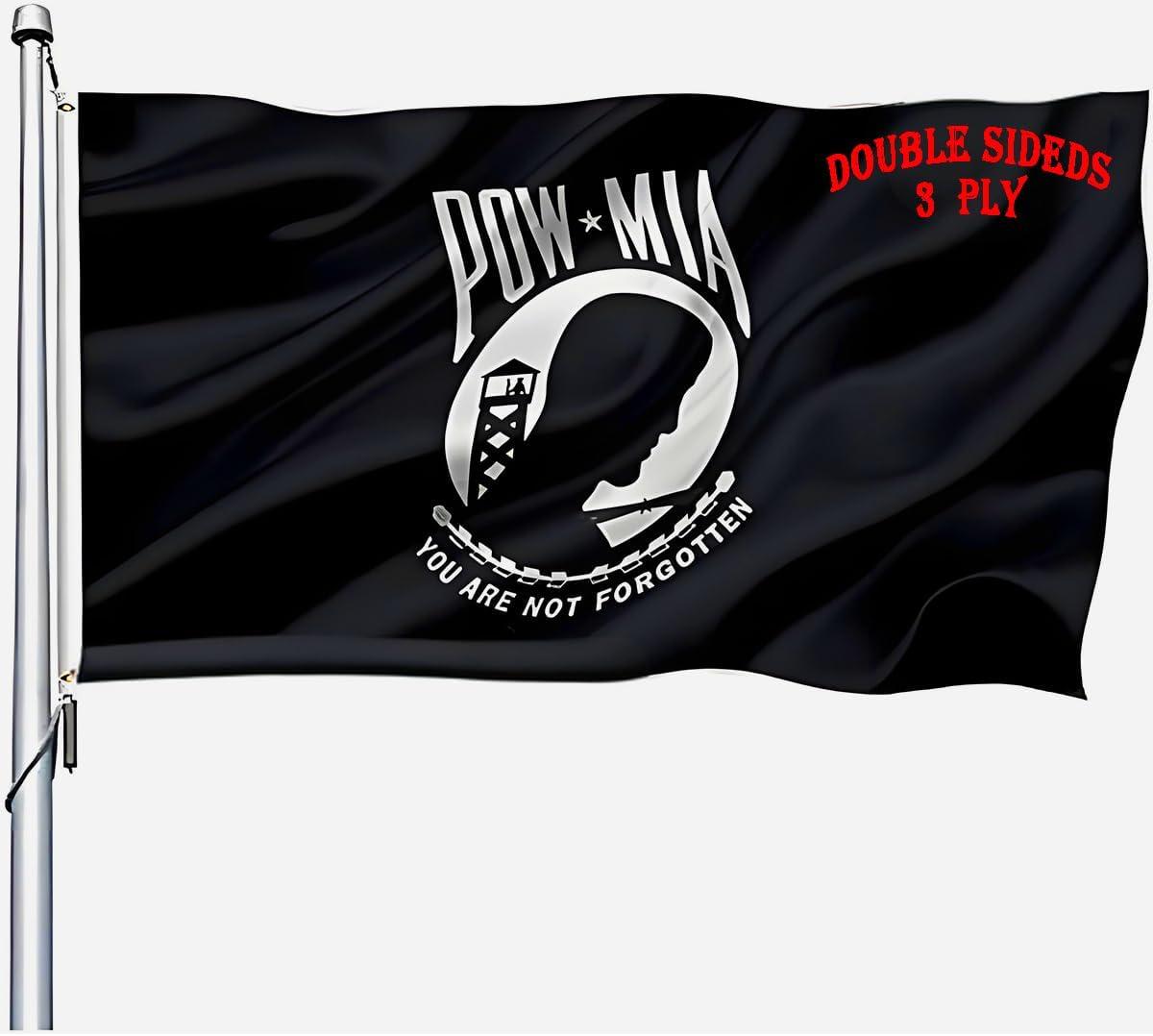 POW MIA 3x5 Nylon Flag - Double Sided and Embroidered - All Weather, Durable, Outdoor Nylon Flag - Front Line Flags