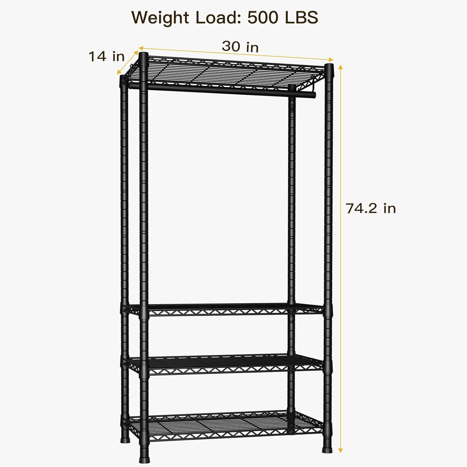 OLVOK Freestanding 4 Tiers Garment Rack For Hanging Clothes With Shelves And Clothes Racks