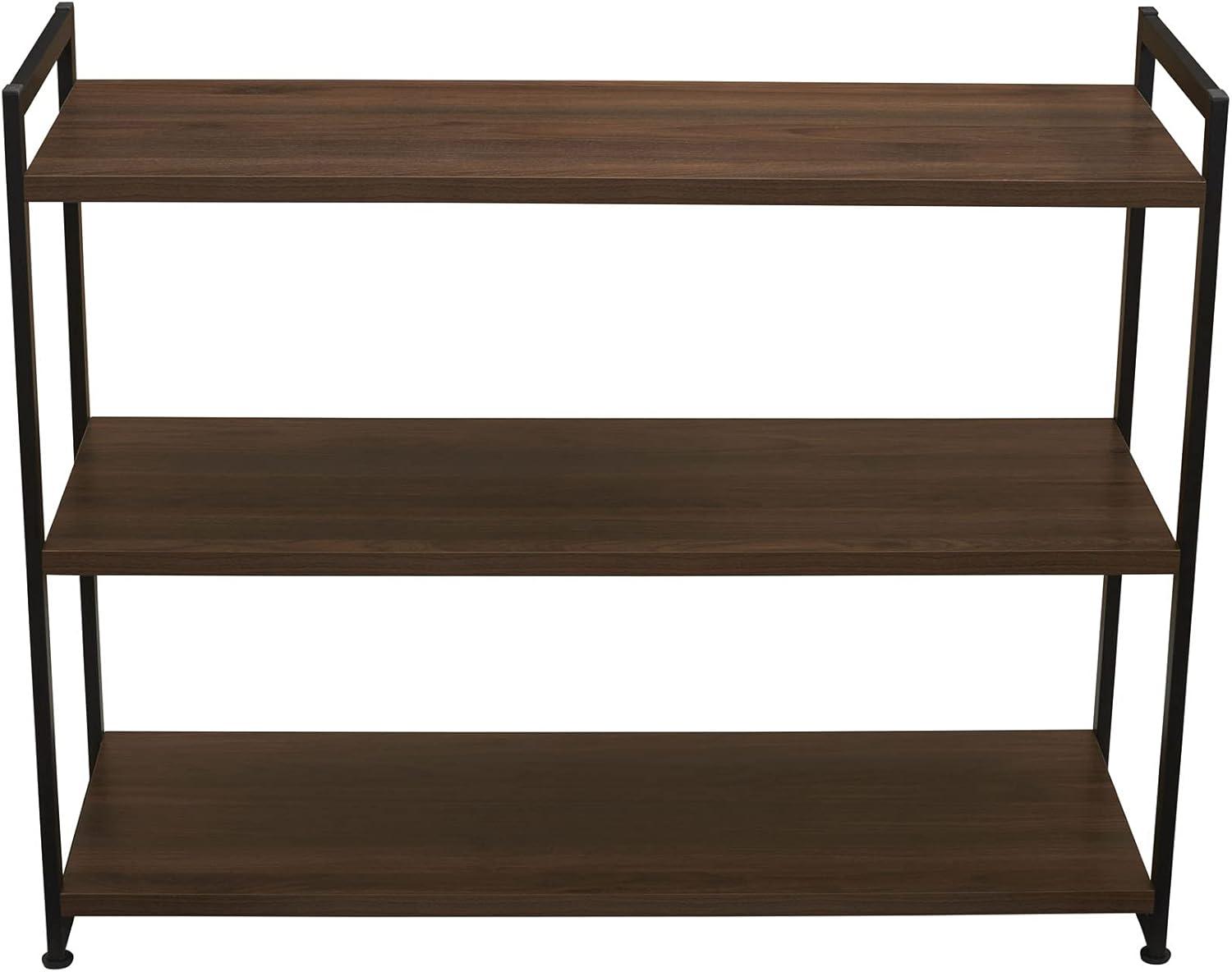 Household Essentials 32.5" Jamestown Wide 3 Shelf Bookshelf Walnut: Faux Wood, Iron Frame, Low Profile