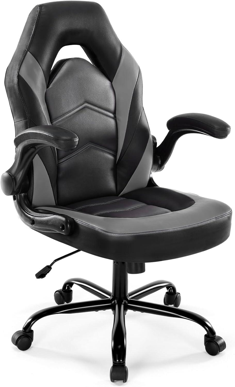 Black Ergonomic PU Leather Gaming Chair with Flip-up Armrests